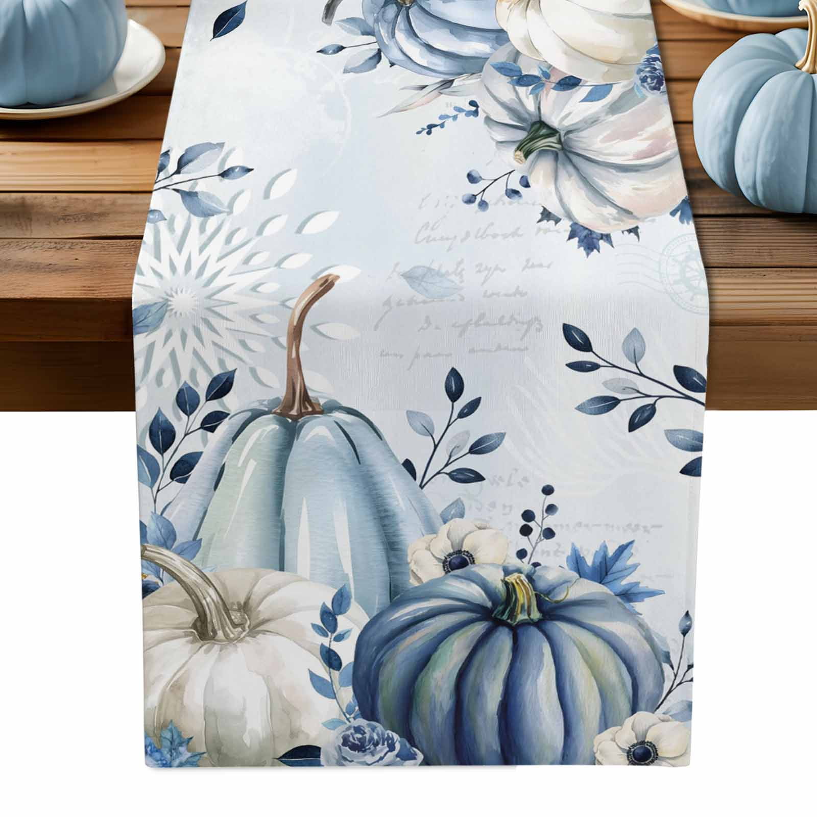 ERUNPONLY Blue Vintage Fall Table Runner - 72 Inch Long Thanksgiving ...