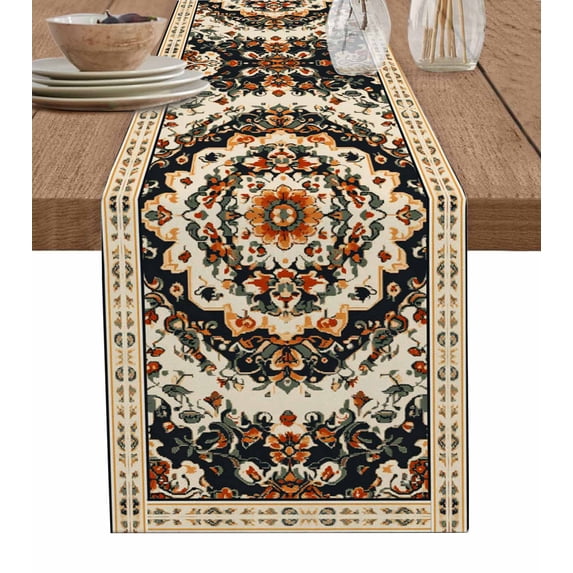 ERUNPONLY Bohemian Floral Table Runner - 70 Inch Long Vintage Boho Retro Ethnic Tribes Cotton and Linen Blended Dress Scarves Farmhouse Table Runner for Kitchen Dining, Coffee Table, 13" x 70"
