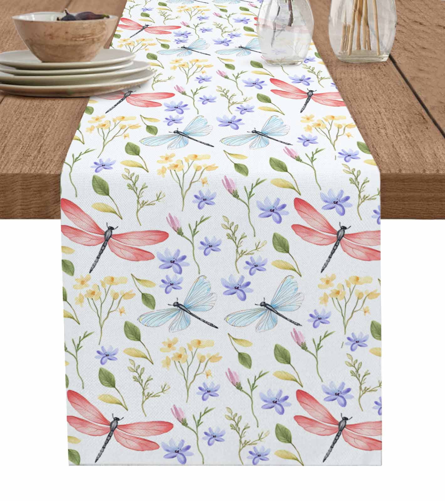 ERUNPONLY Botanical Flowers Table Runner - 60 Inch Long Spring Pink ...