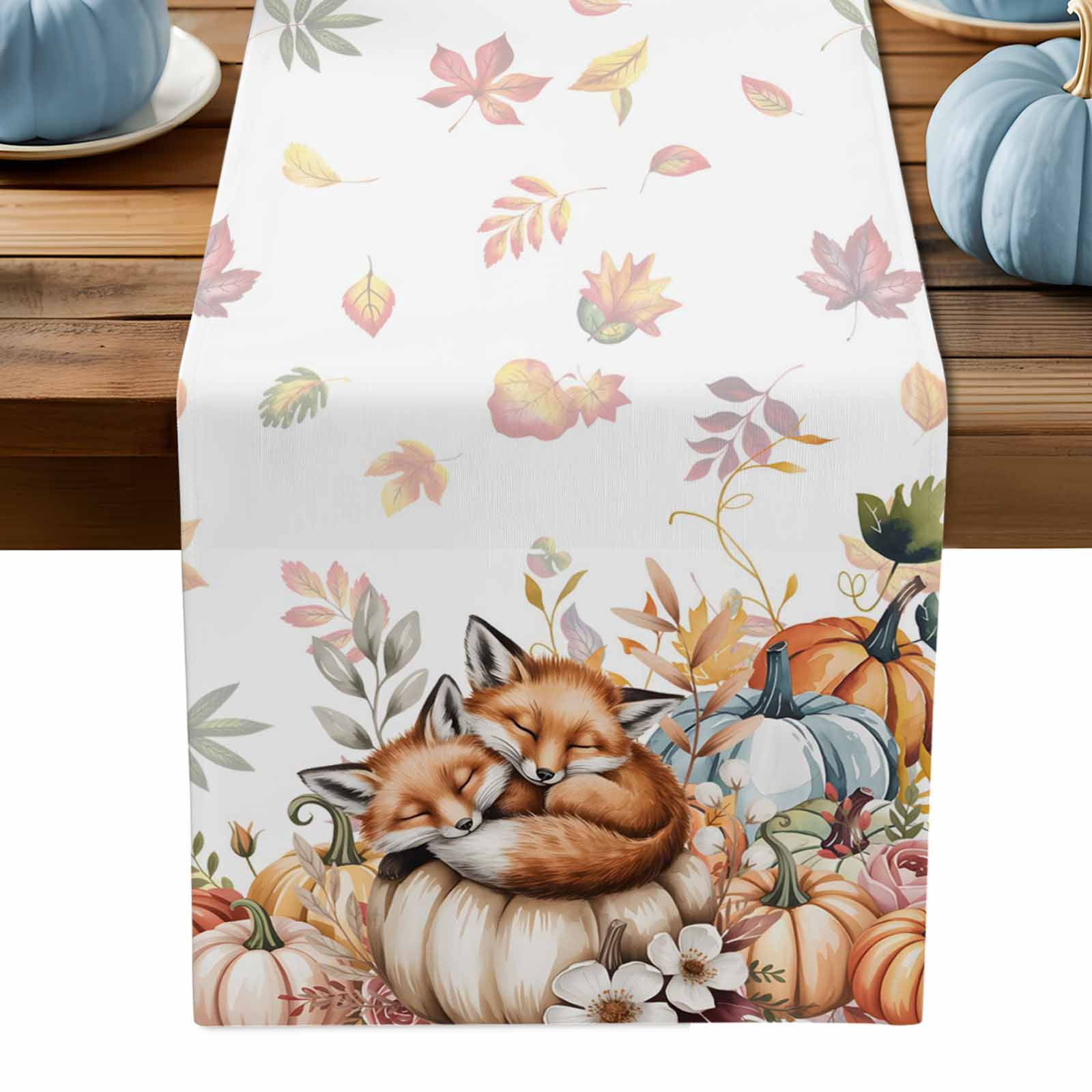 ERUNPONLY Brown Fox Fall Table Runner - 72 Inch Long Pumpkins ...