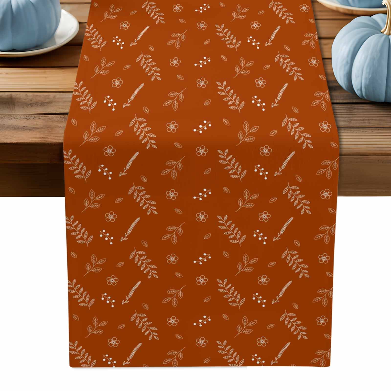ERUNPONLY Burnt Orange Fall Table Runner - 72 Inch Long Autumn Leaves ...