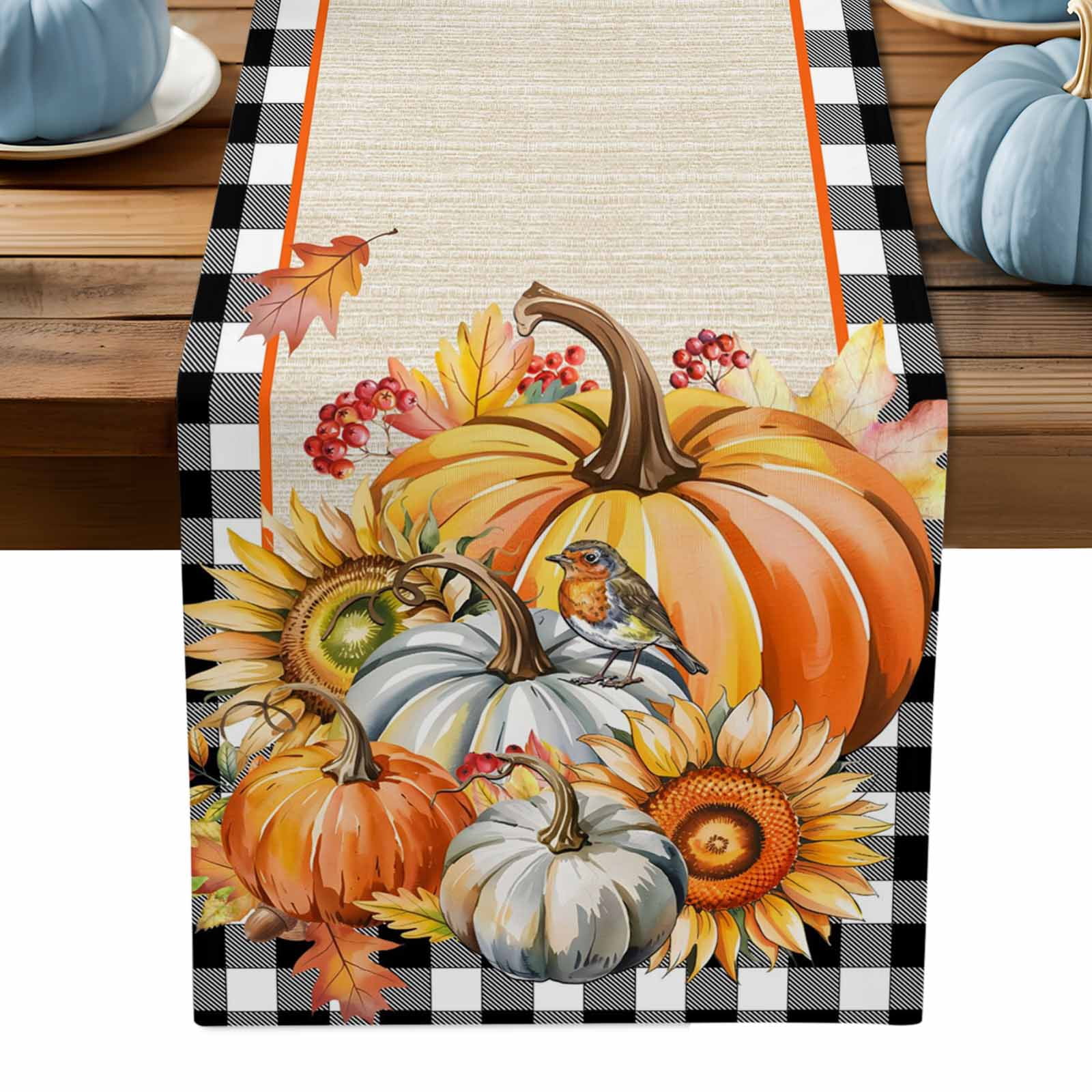 ERUNPONLY Burnt Orange Pumpkins Fall Table Runner - 70 Inch Long ...