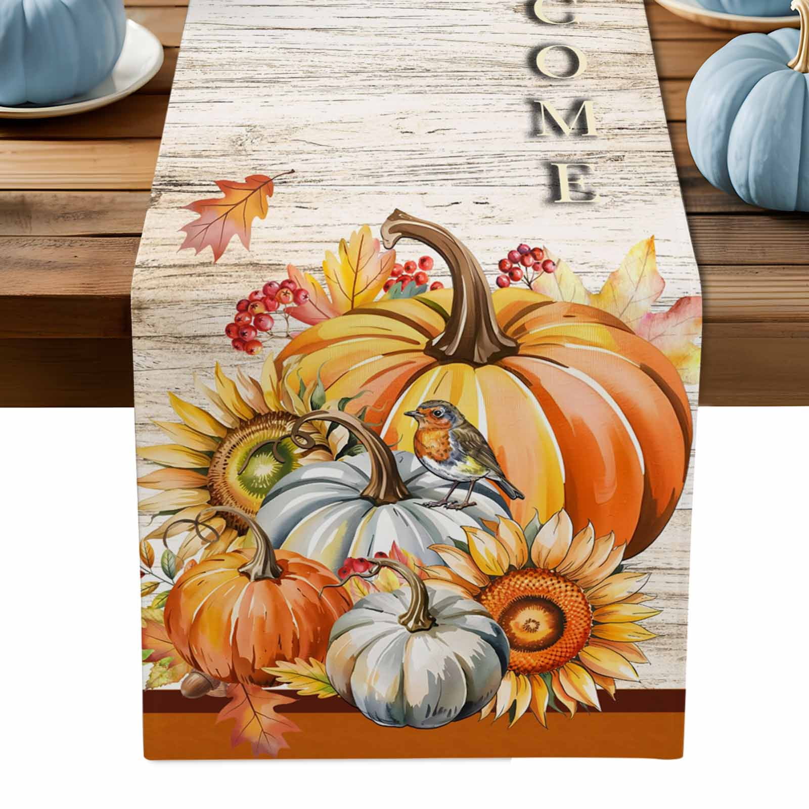 ERUNPONLY Burnt Orange Pumpkins Fall Table Runner - 72 Inch Long ...
