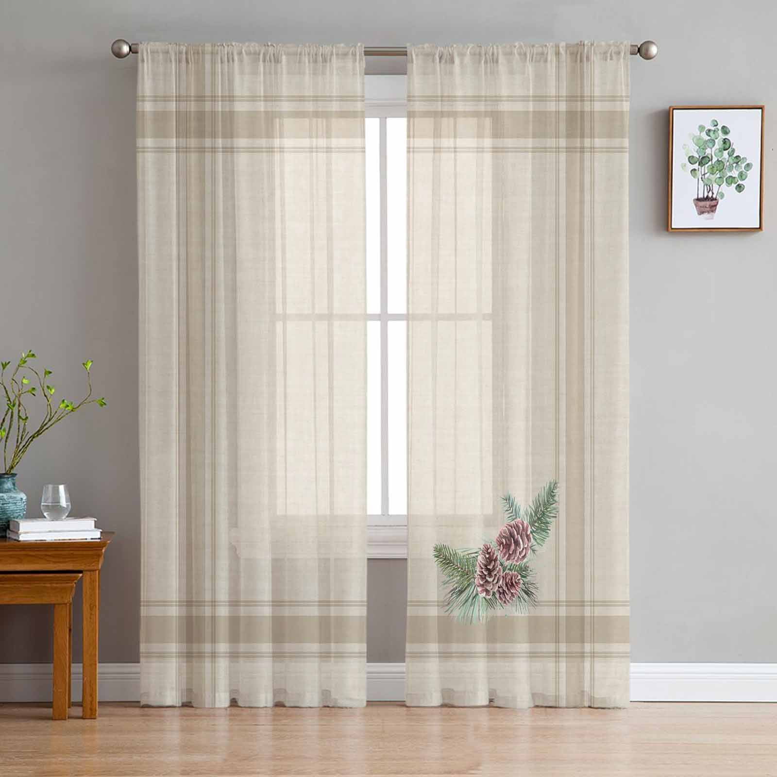 ERUNPONLY Christmas Sheer Curtains 63 Inch Length 2 Panels Set, Winter ...