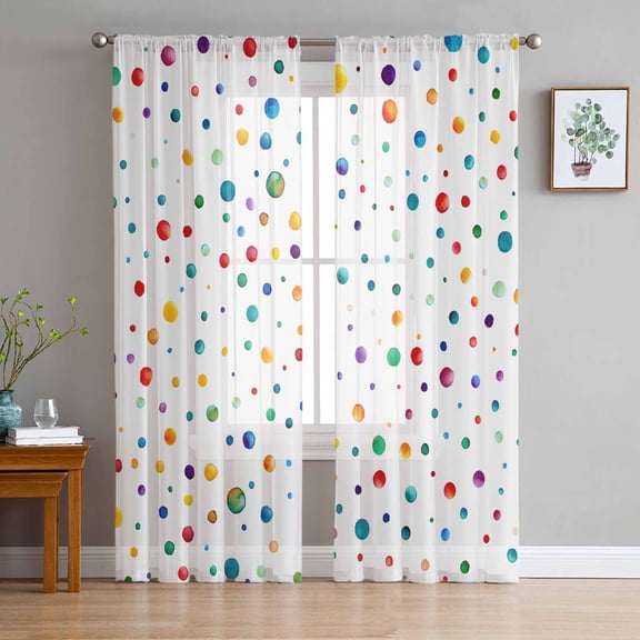 ERUNPONLY Colorful Polka Dot Sheer Curtains 84 Inch Length 2 Panels Set, Rainbow Point Vibrant Voile Window Treatment Rod Pocket Curtains Sheers Drapes for Bedroom/Living Room/Kitchen 52"x84"x2