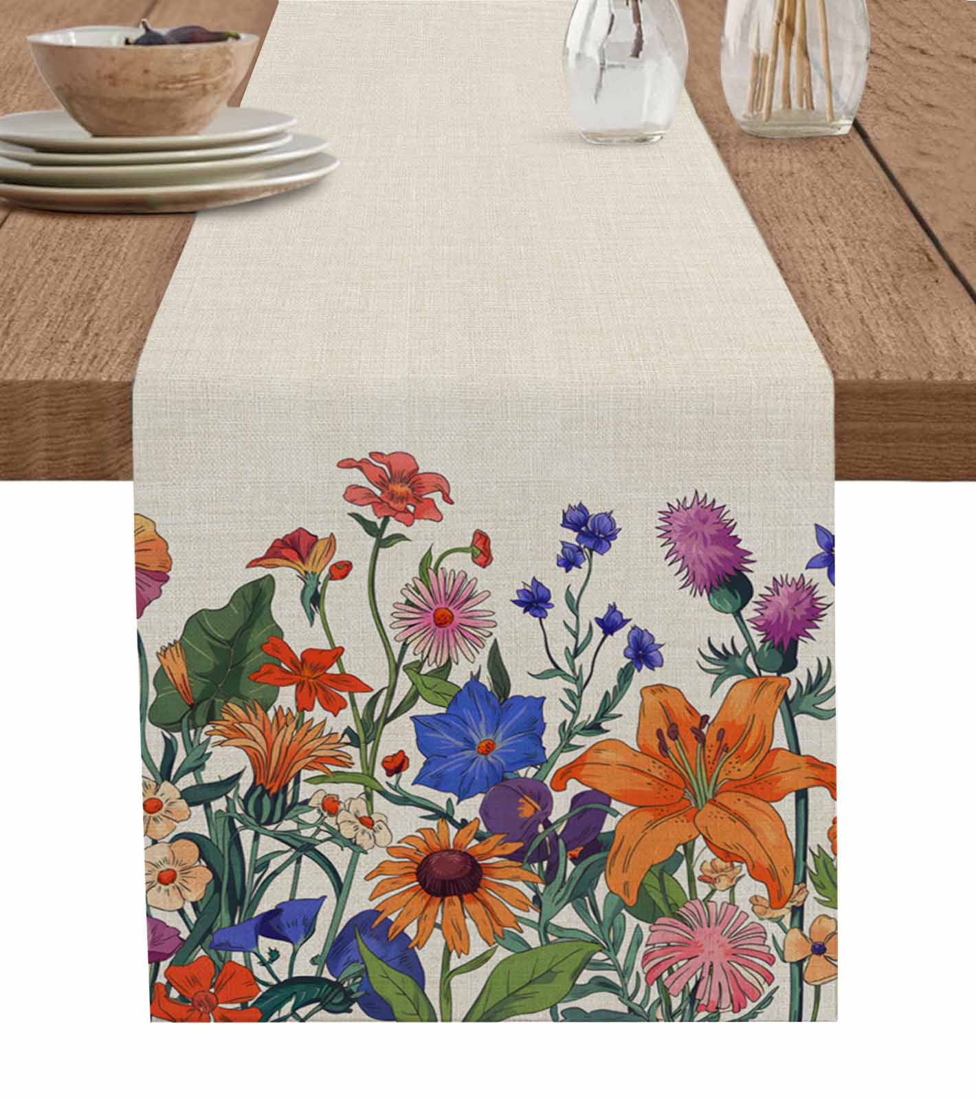 ERUNPONLY Colorful Spring Floral Table Runner - 72 Inch Long Rustic ...