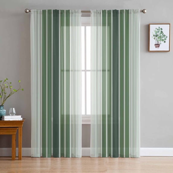 ERUNPONLY Dark Green Ombre Stripe Sheer Curtains 63 Inch Length 2 ...