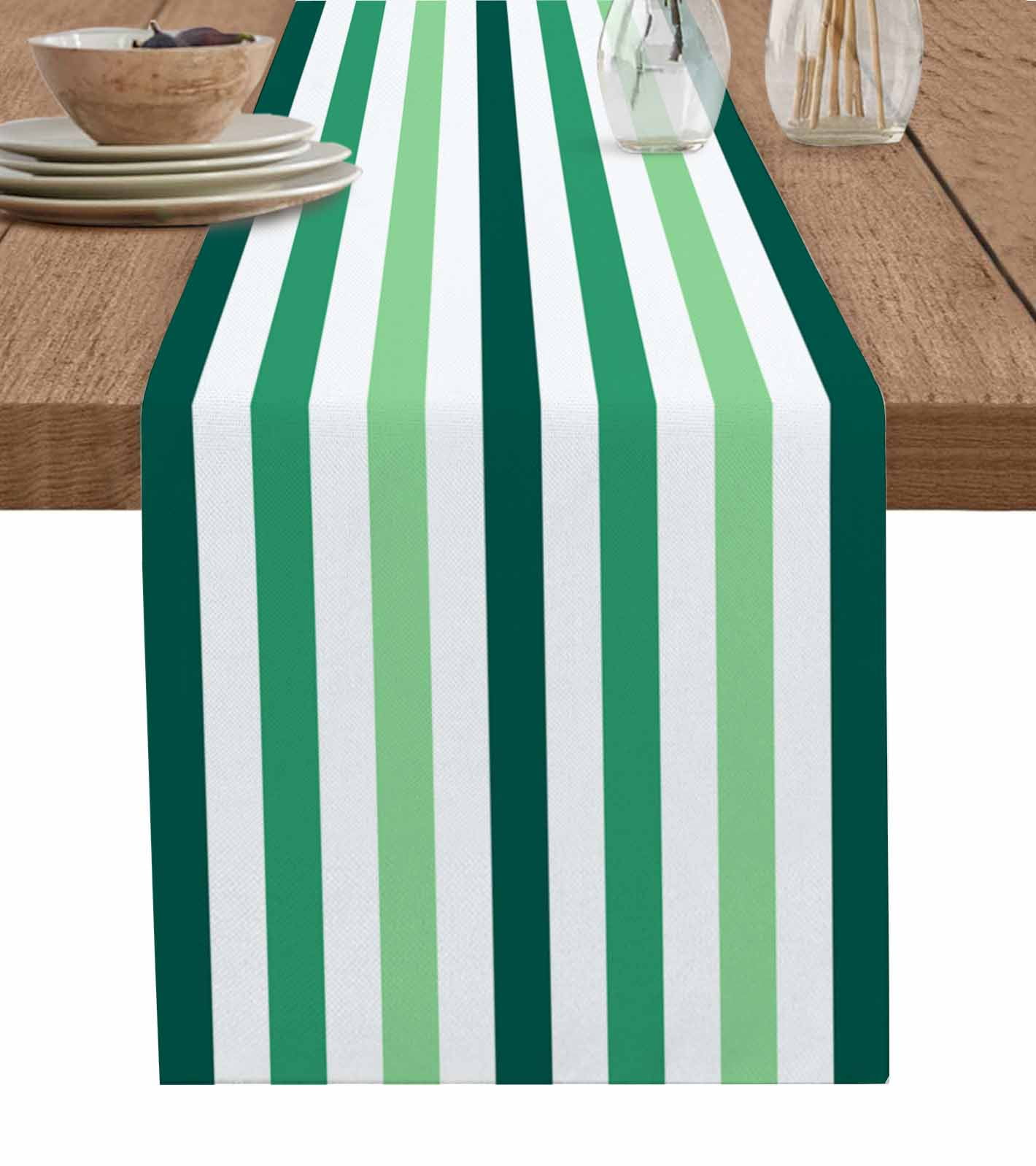 Green Ribbed Table Runner ERUNPONLY Dark Green Stripe Table Runner - 108 Inch Long Geometric ...