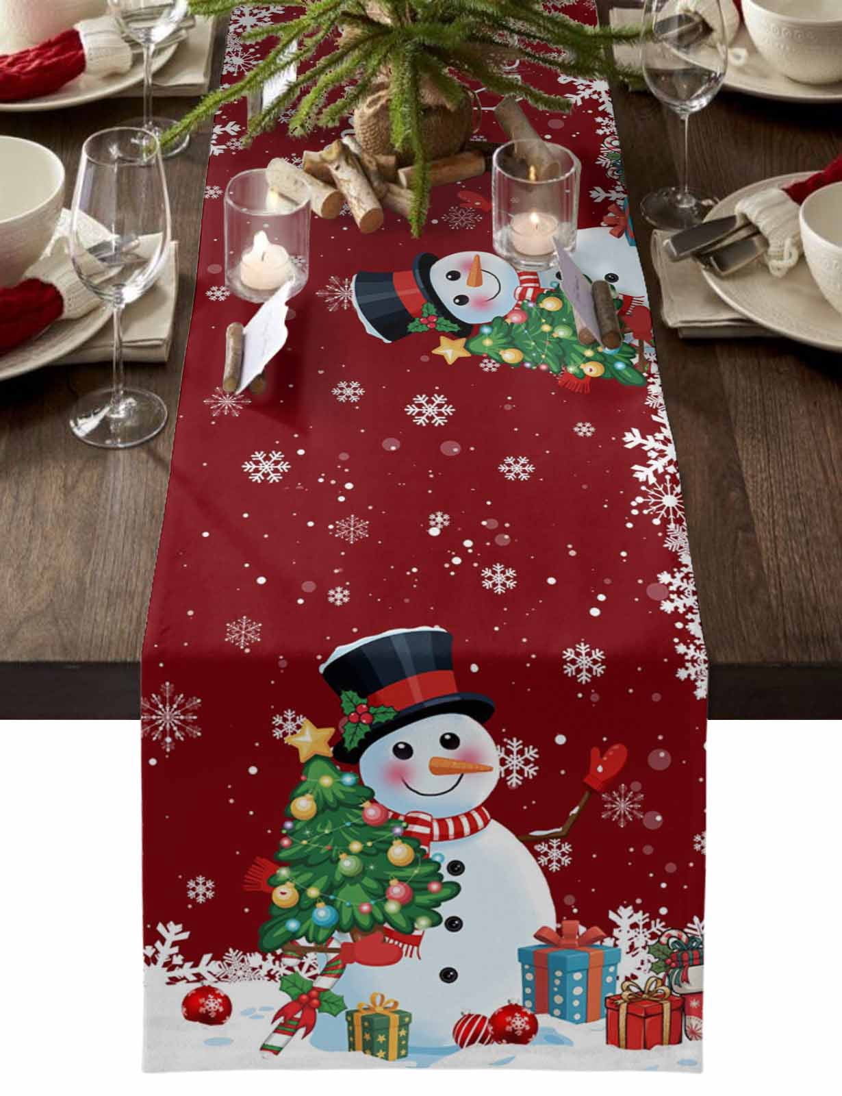 Snow Table Runner ERUNPONLY Dark Red Snowman Christmas Table Runner - 48 Inch Long Xmas ...