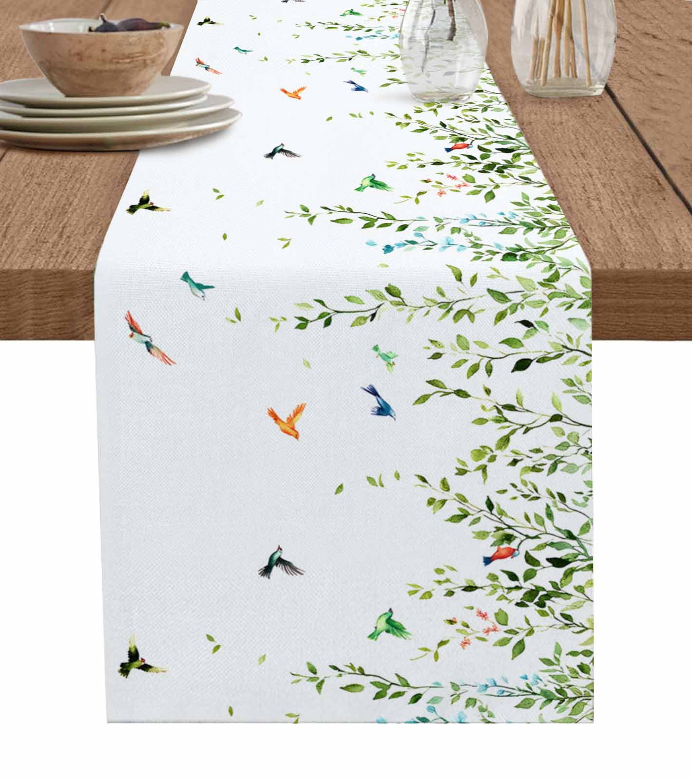 Spring Table Runner 108 ERUNPONLY Eucalyptus Leaves Table Runner - 108 Inch Long Spring Green ...