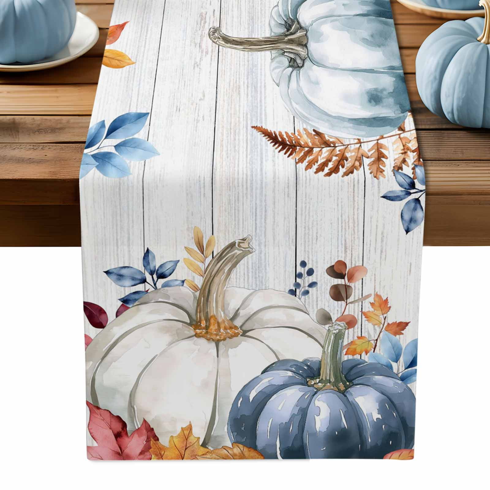 ERUNPONLY Fall Blue Pumpkins Table Runner - 36 Inch Long Thanksgiving ...