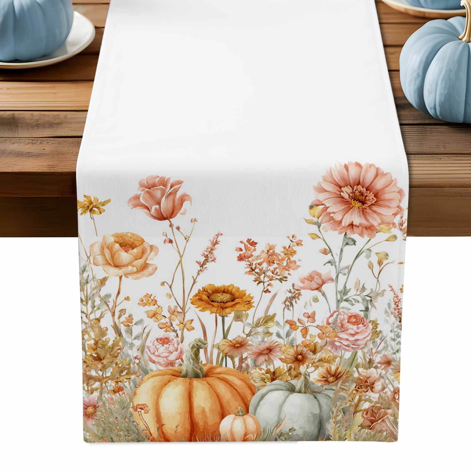 ERUNPONLY Fall Botanical Table Runner - 90 Inch Long Pumpkins Floral ...
