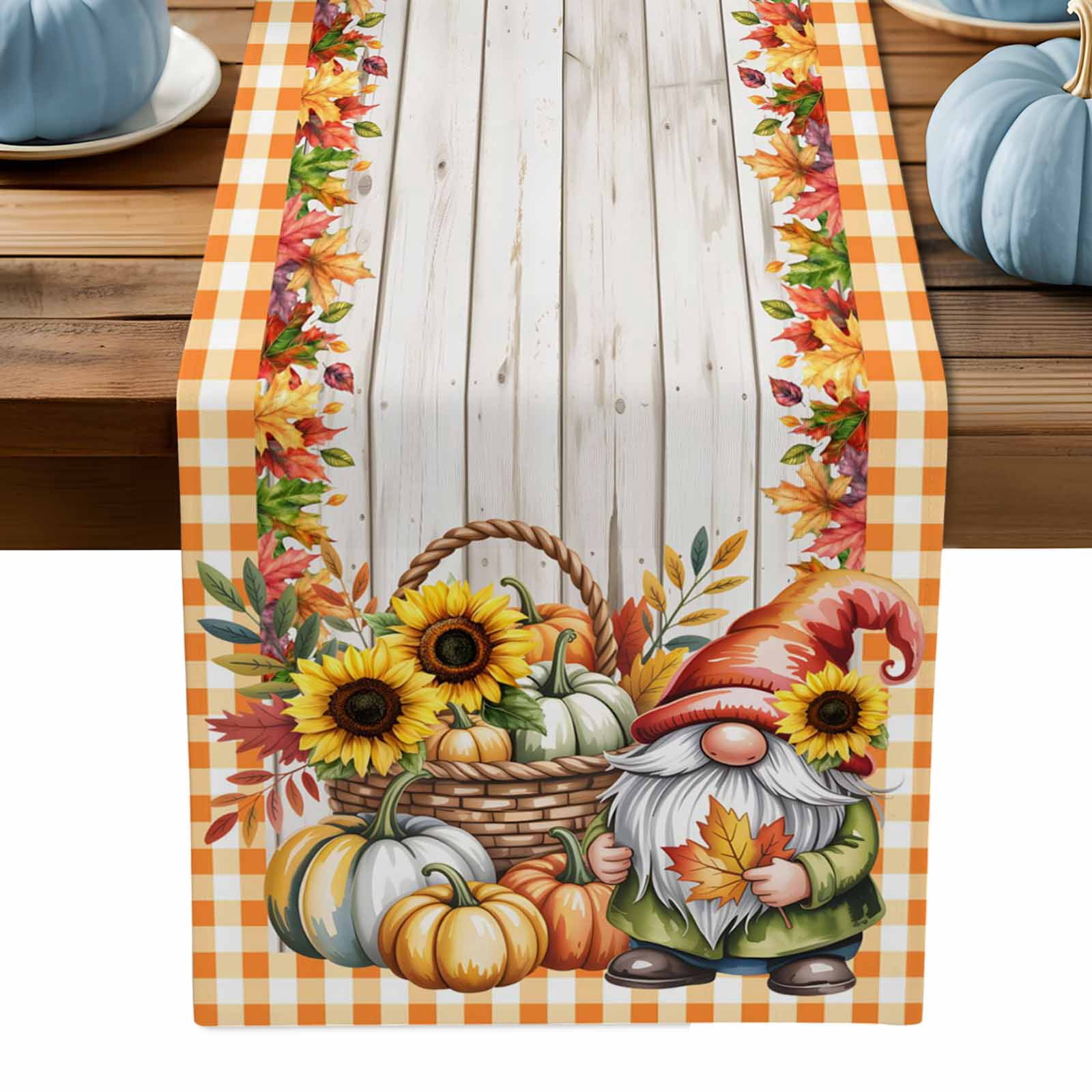 ERUNPONLY Fall Gnomes Table Runner - 90 Inch Long Thanksgiving Pumpkin ...