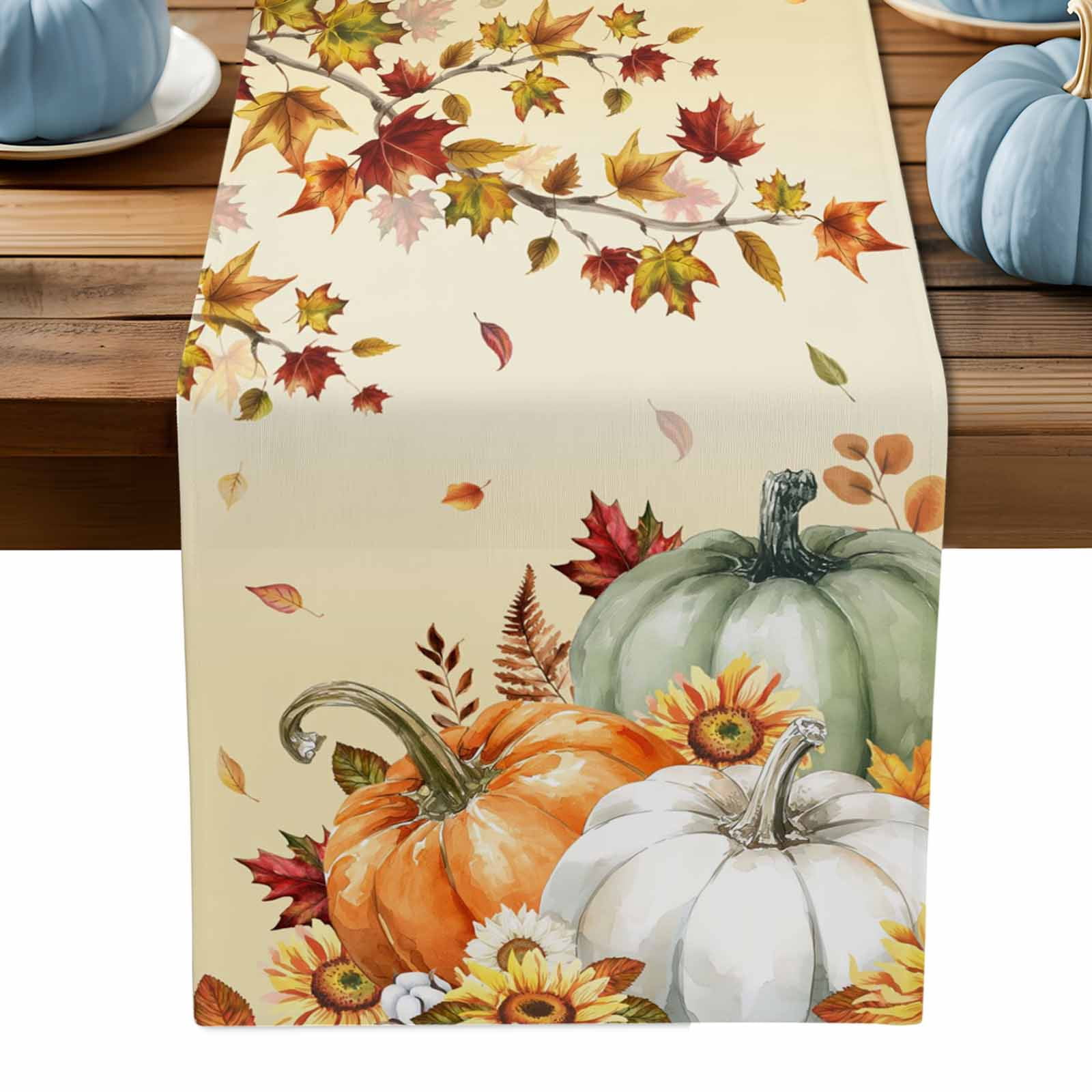 ERUNPONLY Fall Green Orange Table Runner - 90 Inch Long Thanksgiving ...