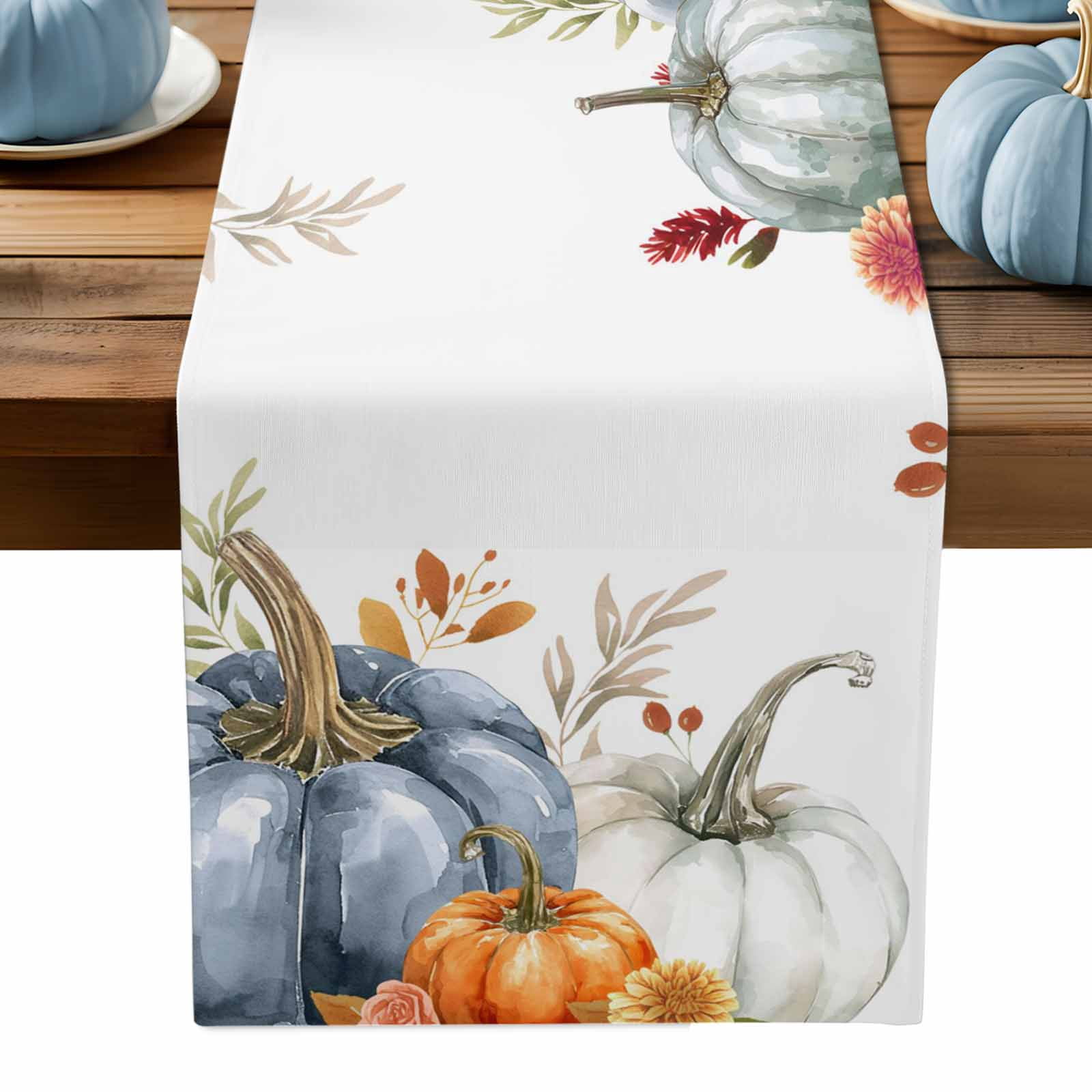 ERUNPONLY Fall Orange Blue Table Runner - 90 Inch Long Thanksgiving ...