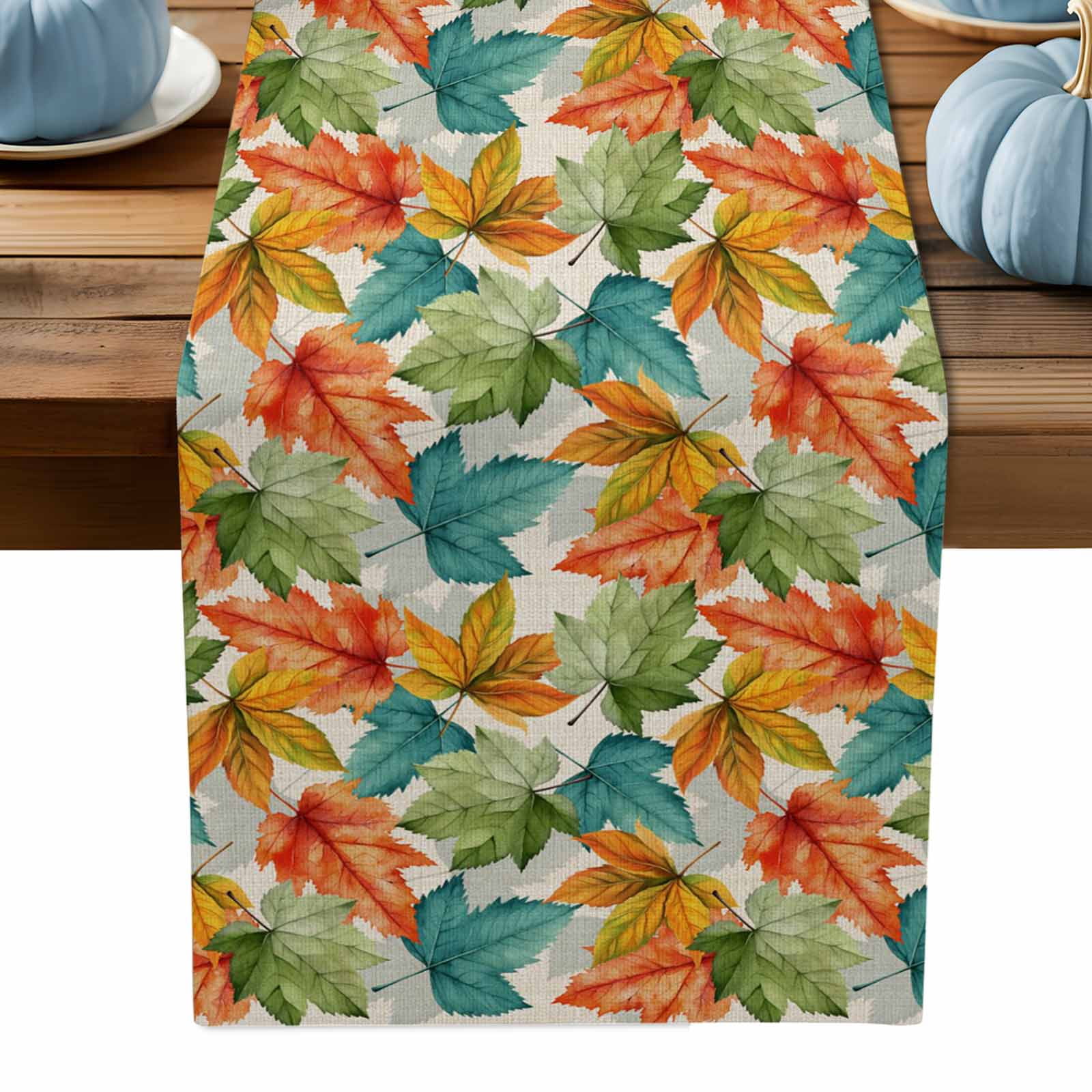 ERUNPONLY Fall Orange Green Maple Leaf Table Runner - 108 Inch Long ...
