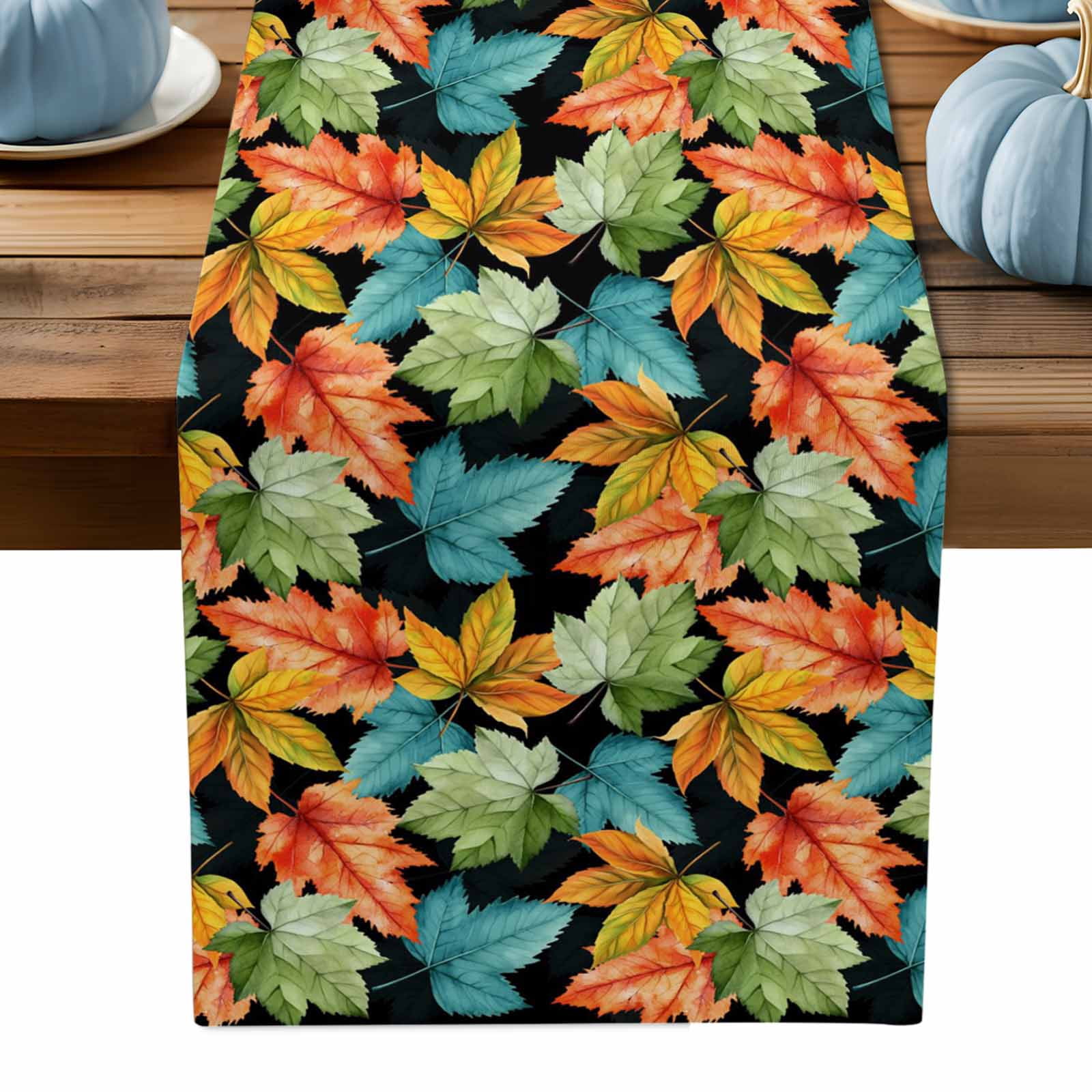 ERUNPONLY Fall Orange Green Maple Leaf Table Runner - 72 Inch Long ...