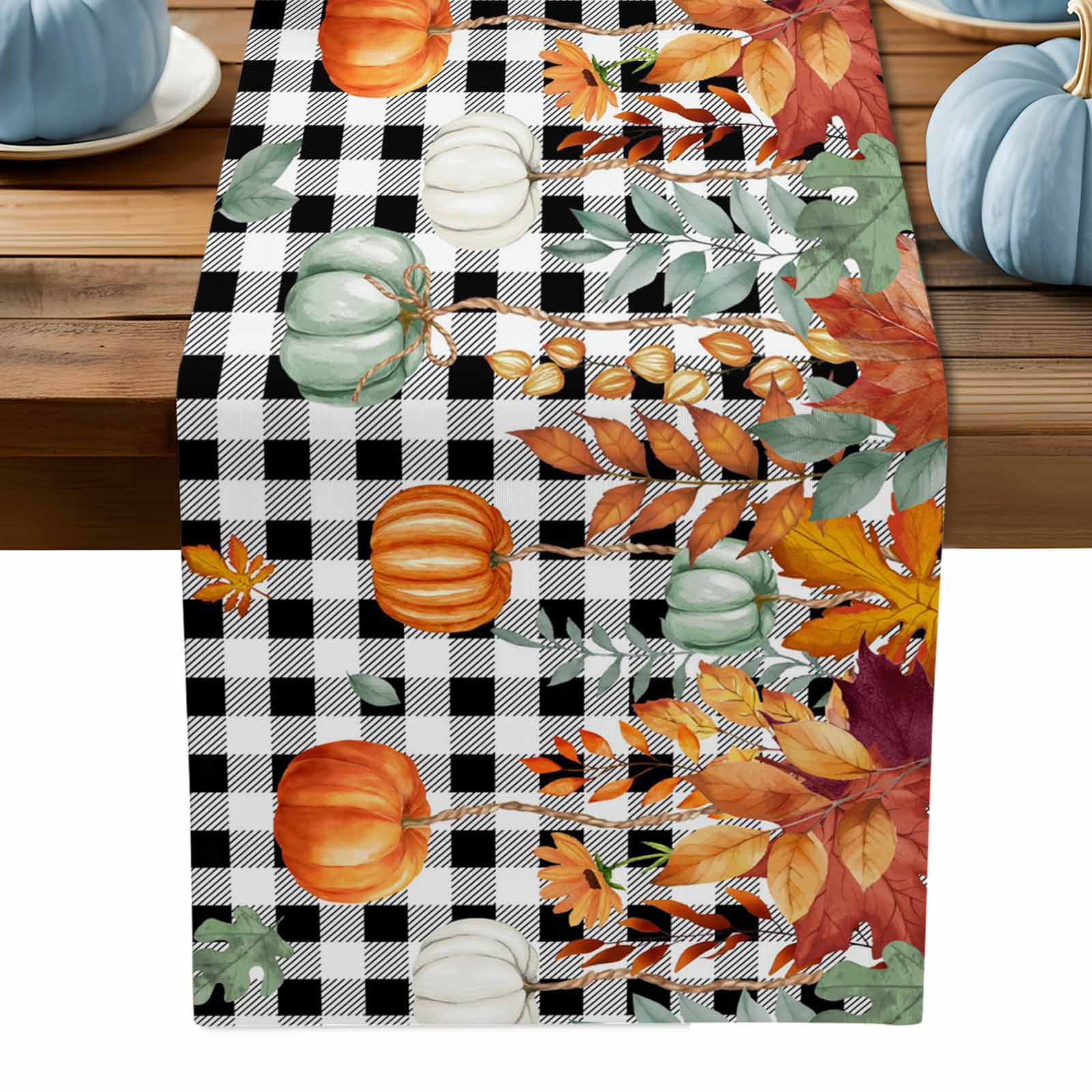 ERUNPONLY Fall Orange Green Pumpkins Table Runner - 90 Inch Long ...