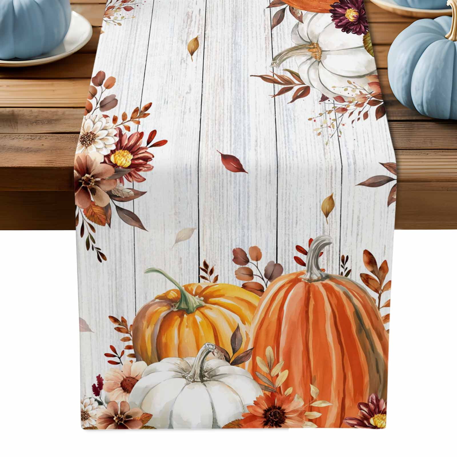 ERUNPONLY Fall Orange Pumpkins Table Runner - 108 Inch Long ...