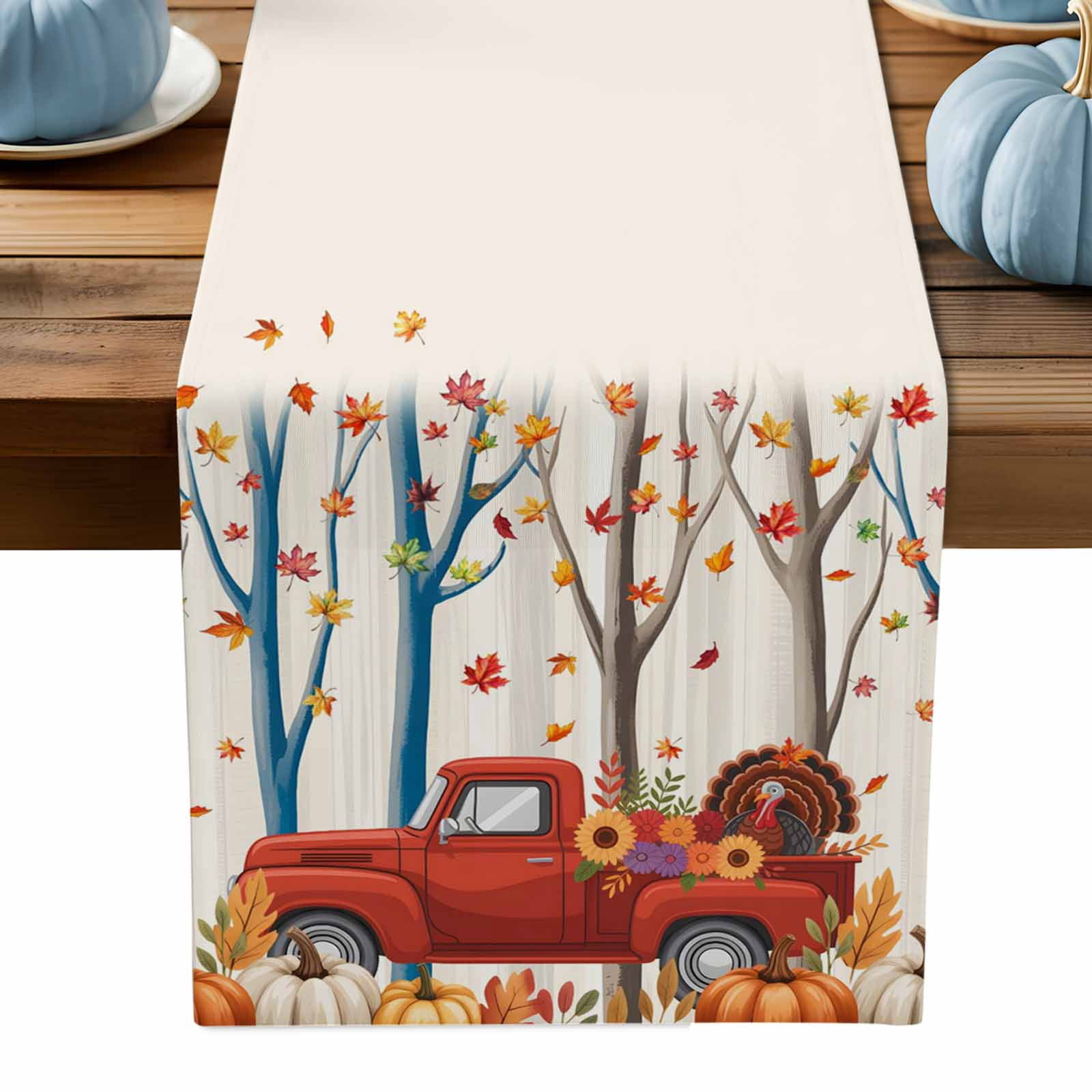 ERUNPONLY Fall Red Truck Table Runner - 120 Inch Long Thanksgiving ...