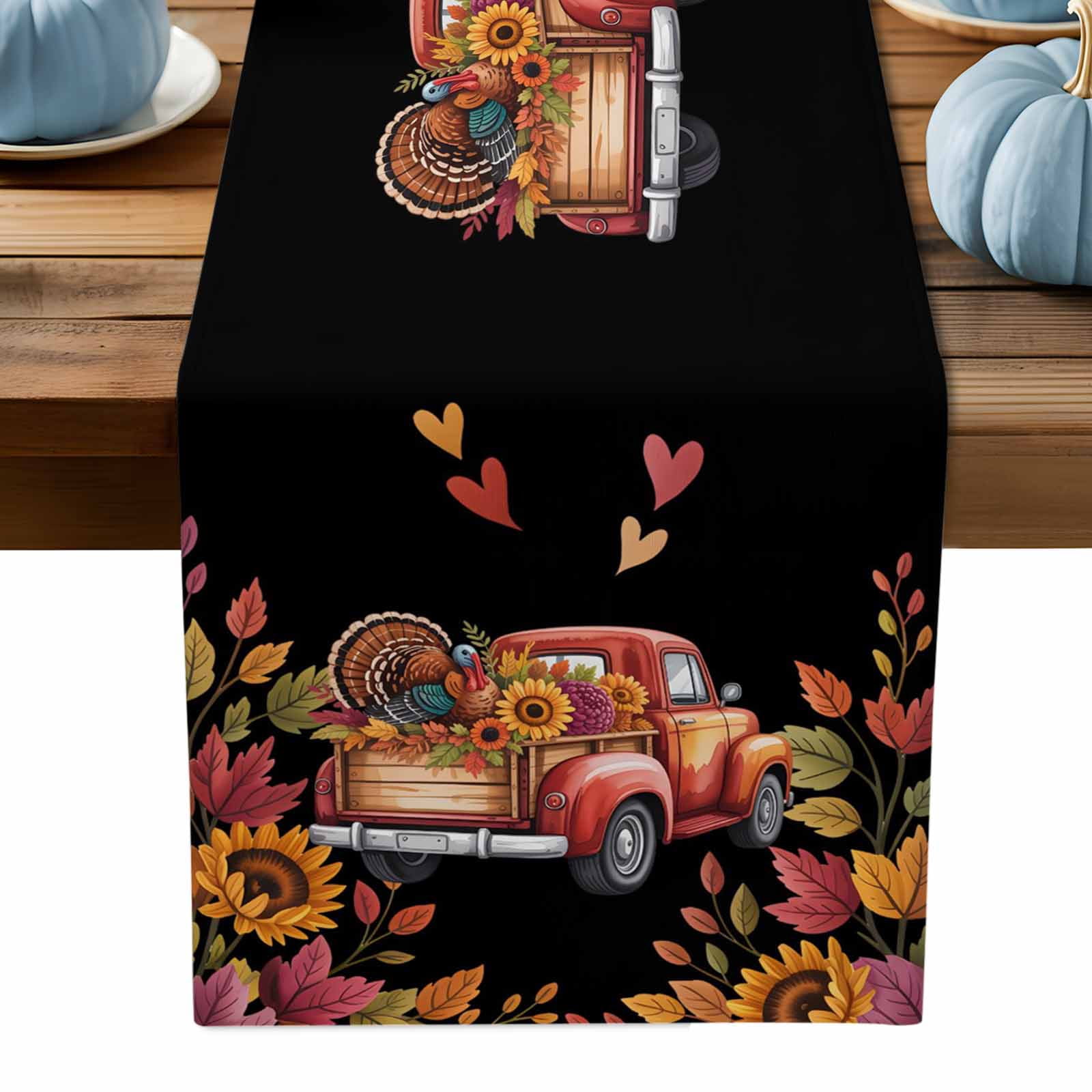ERUNPONLY Fall Red Truck Table Runner - 72 Inch Long Thanksgiving ...