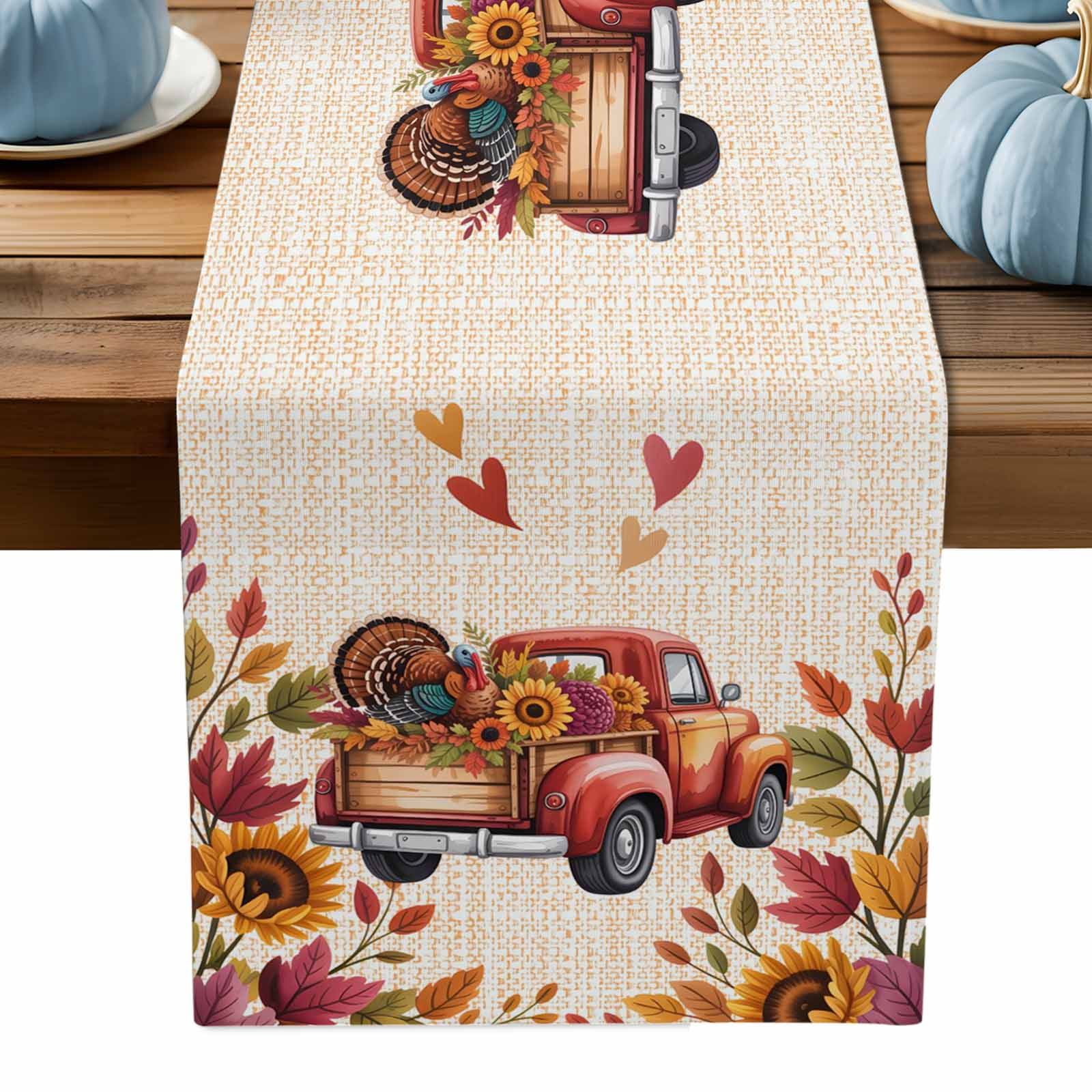 ERUNPONLY Fall Red Truck Table Runner - 72 Inch Long Thanksgiving ...