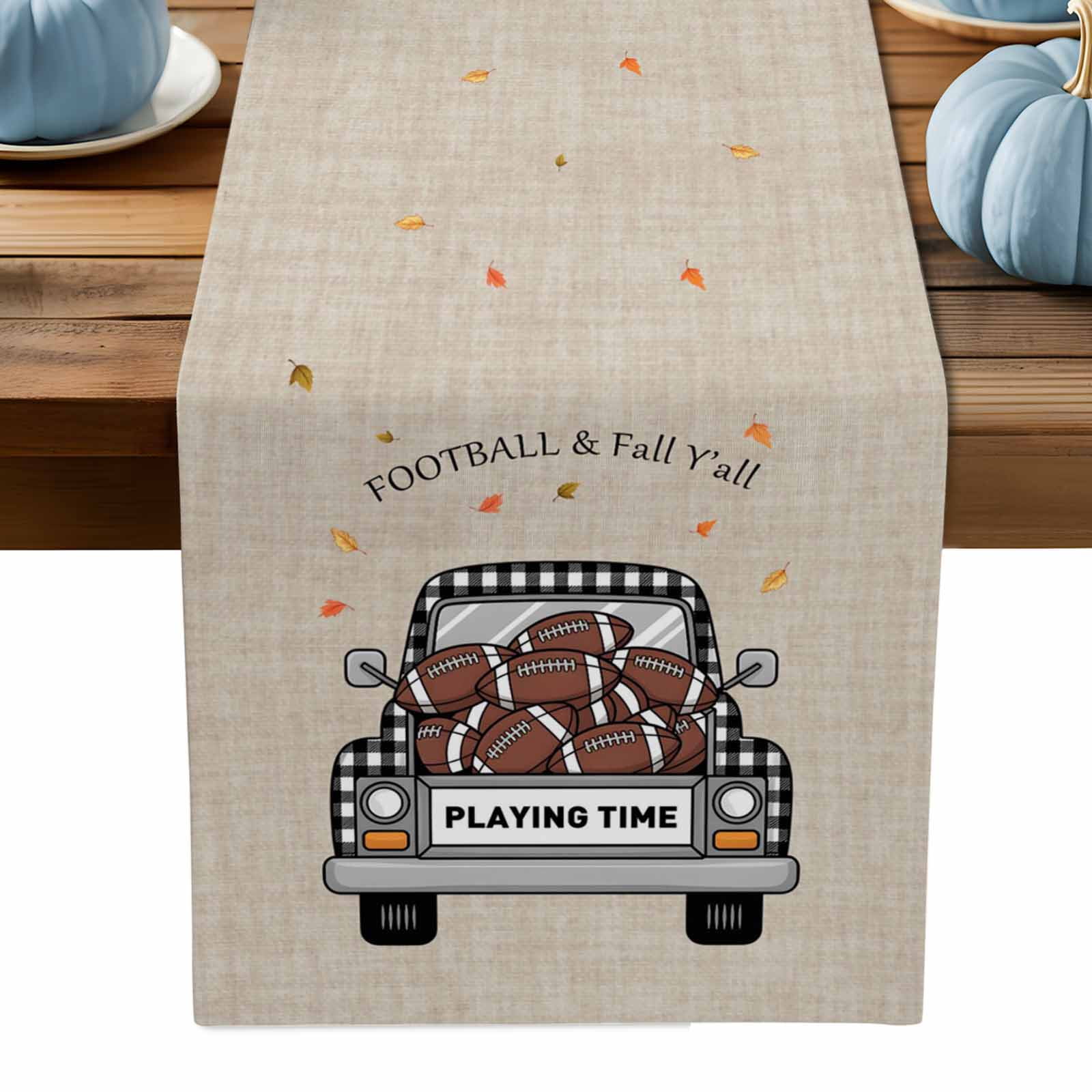 ERUNPONLY Fall Table Runner - 120 Inch Long Brown Trucks Ball Maple ...