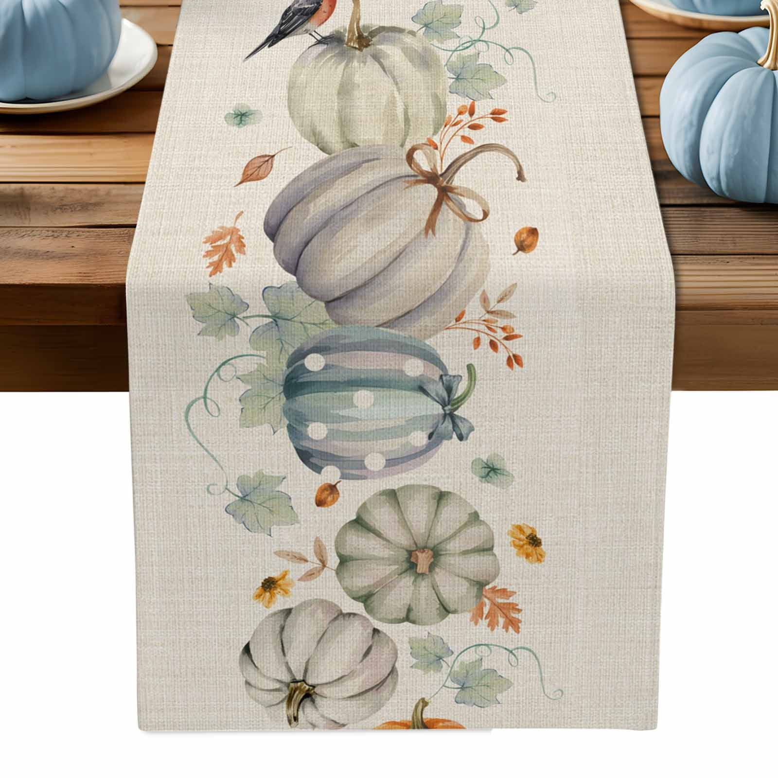 ERUNPONLY Fall Table Runner - 60 Inch Long Orange Green Pumpkins ...