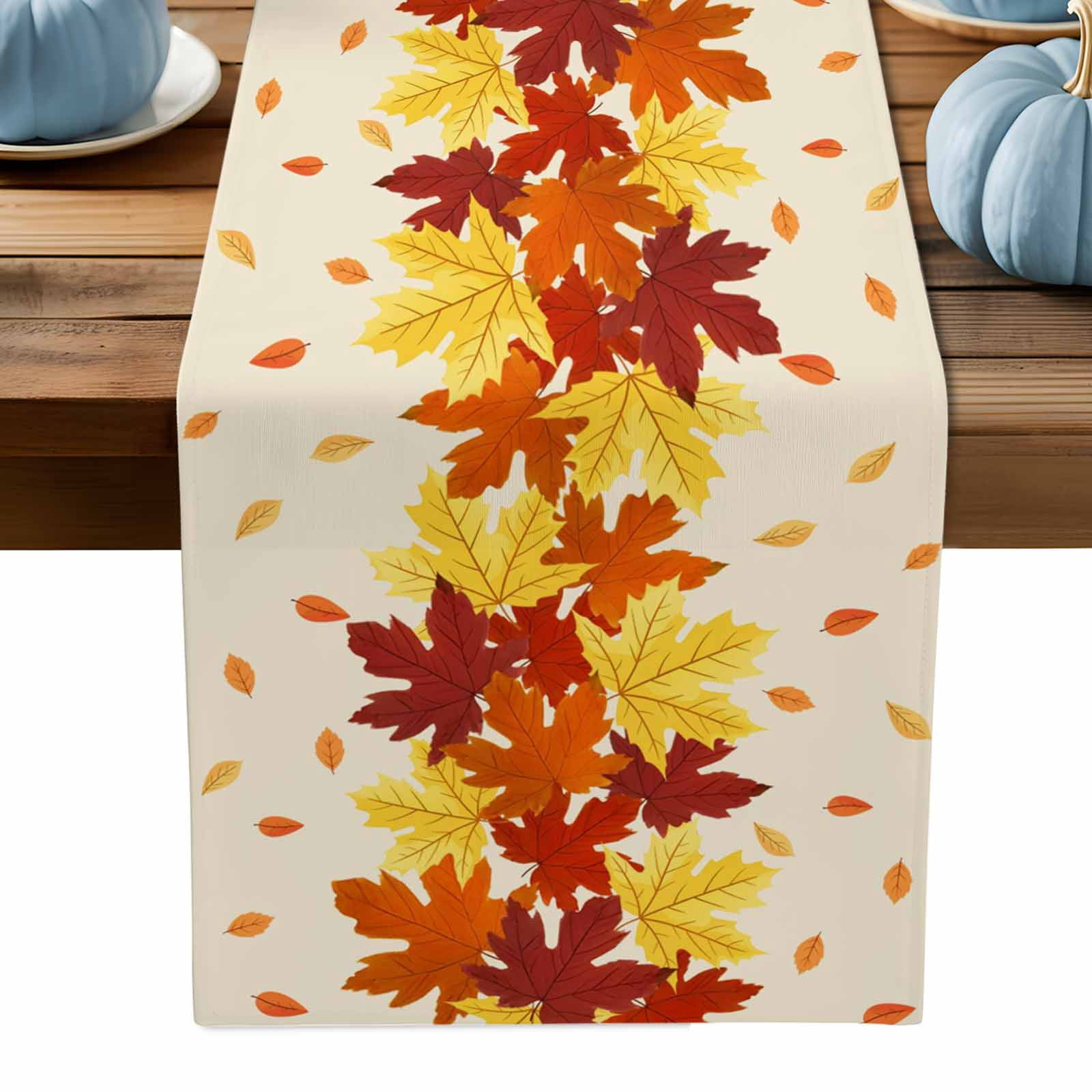 ERUNPONLY Fall Table Runner - 72 Inch Long Gold Red Maple Leaf ...