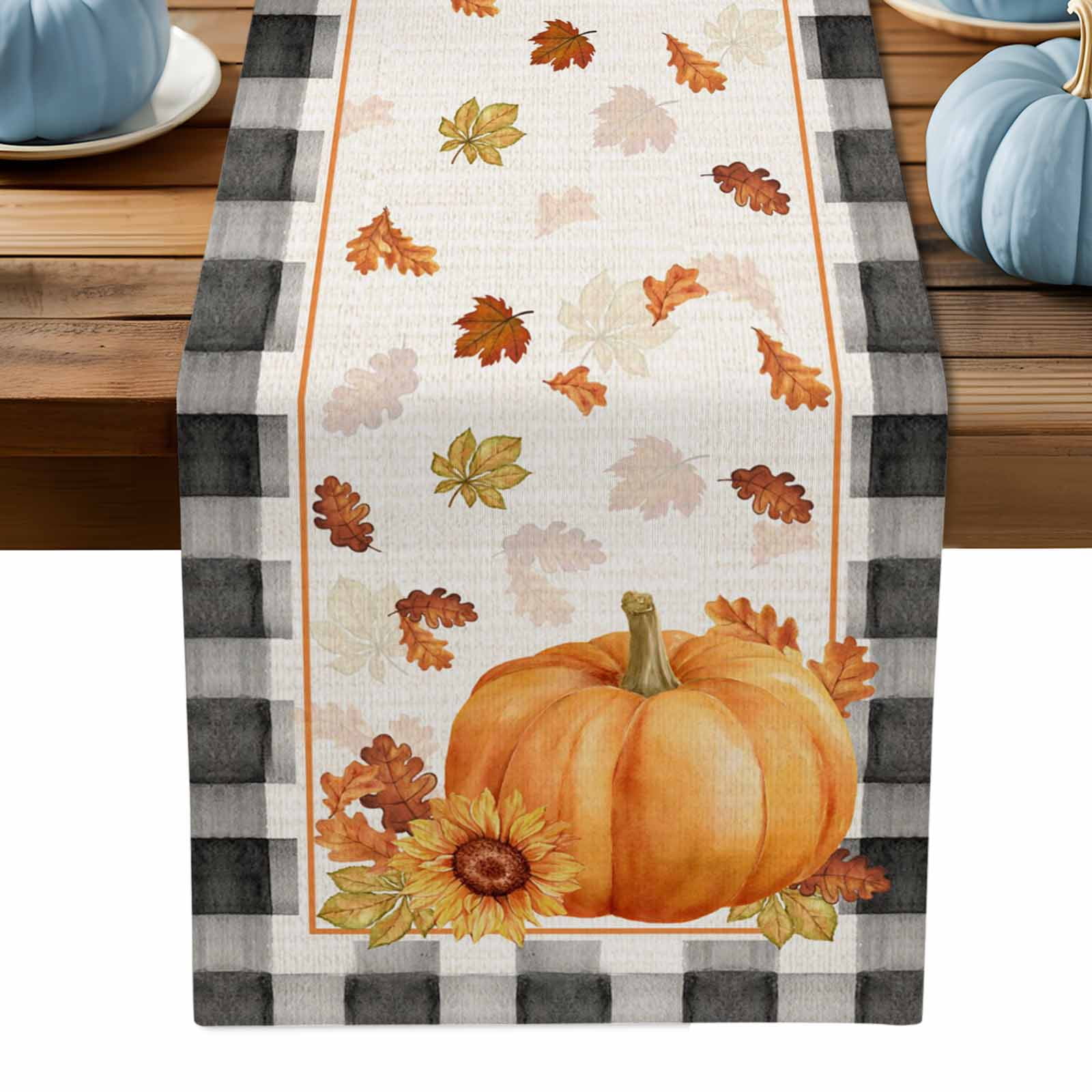 ERUNPONLY Fall Table Runner - 72 Inch Long Orange Pumpkin Autumn Maple ...