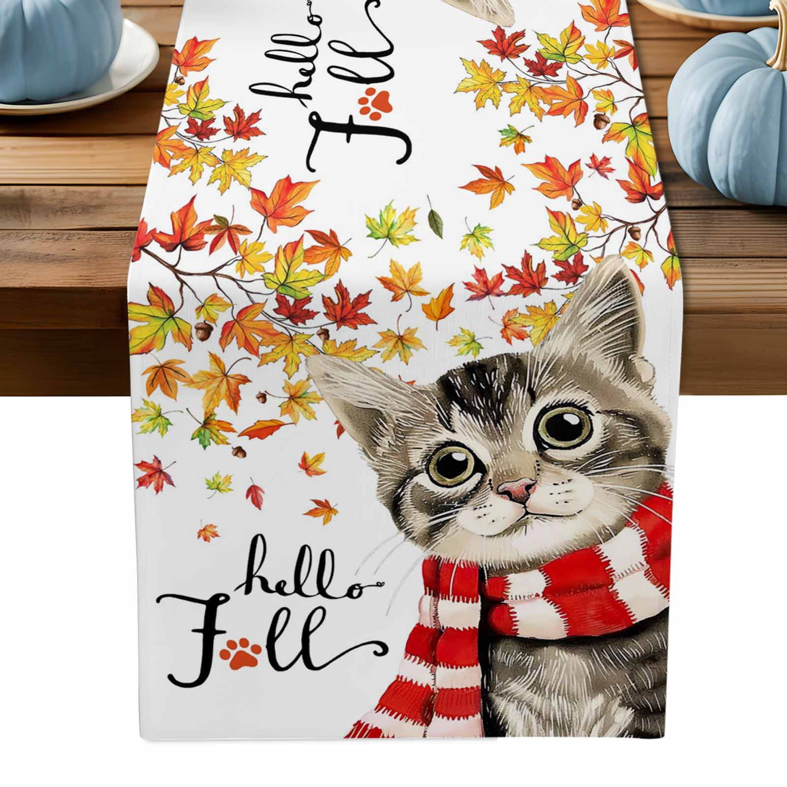 ERUNPONLY Fall Table Runner - 72 Inch Long Thanksgiving Autumn Cat ...
