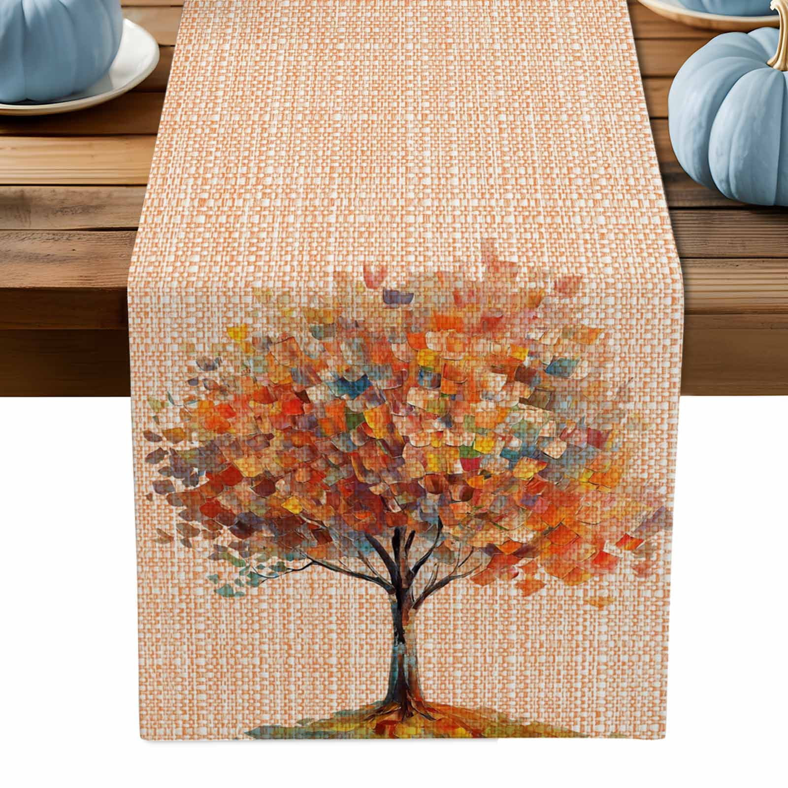ERUNPONLY Fall Tree Modern Table Runner - 72 Inch Long Abstract Art Oil ...