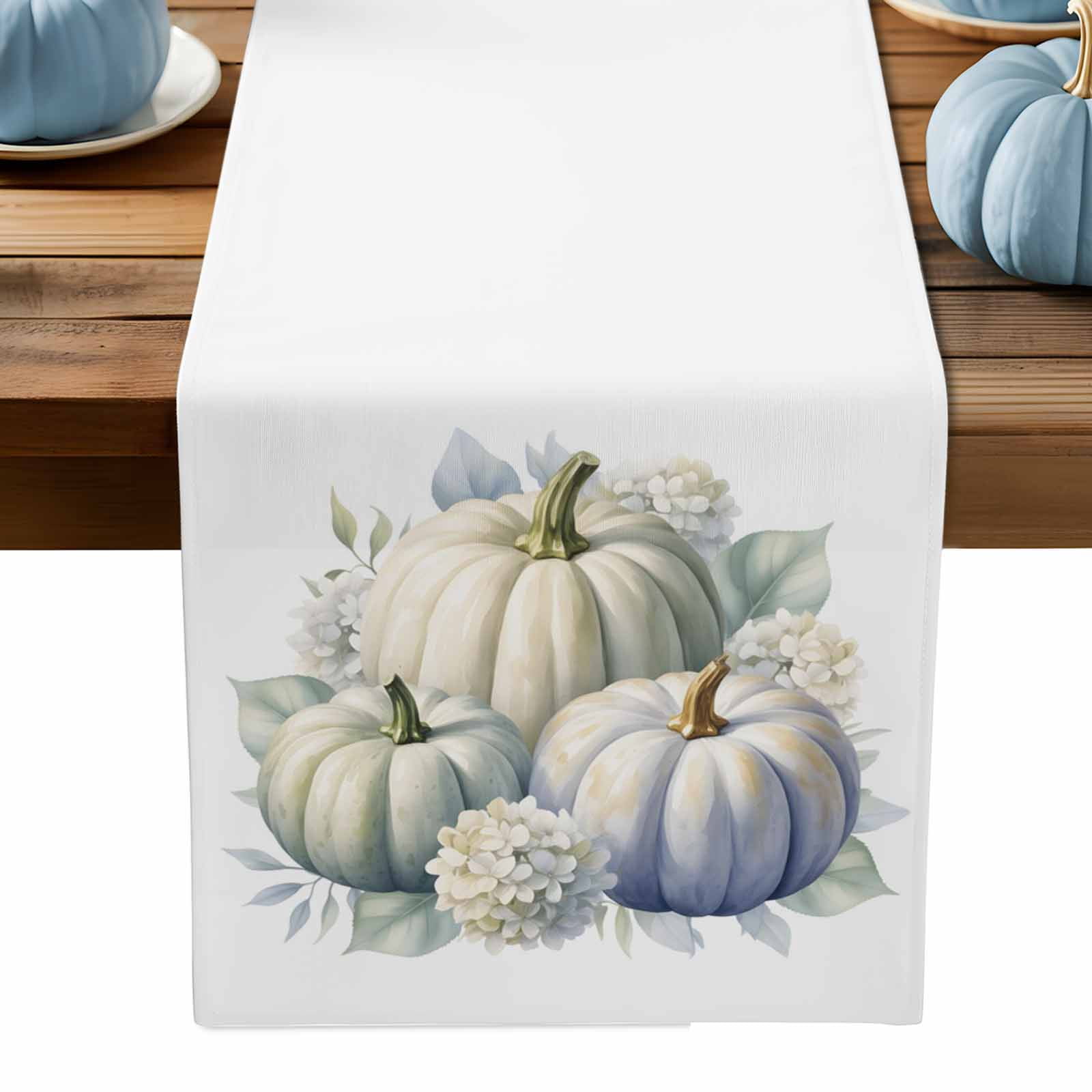 ERUNPONLY Fall White Pumpkins Table Runner - 36 Inch Long Thanksgiving ...