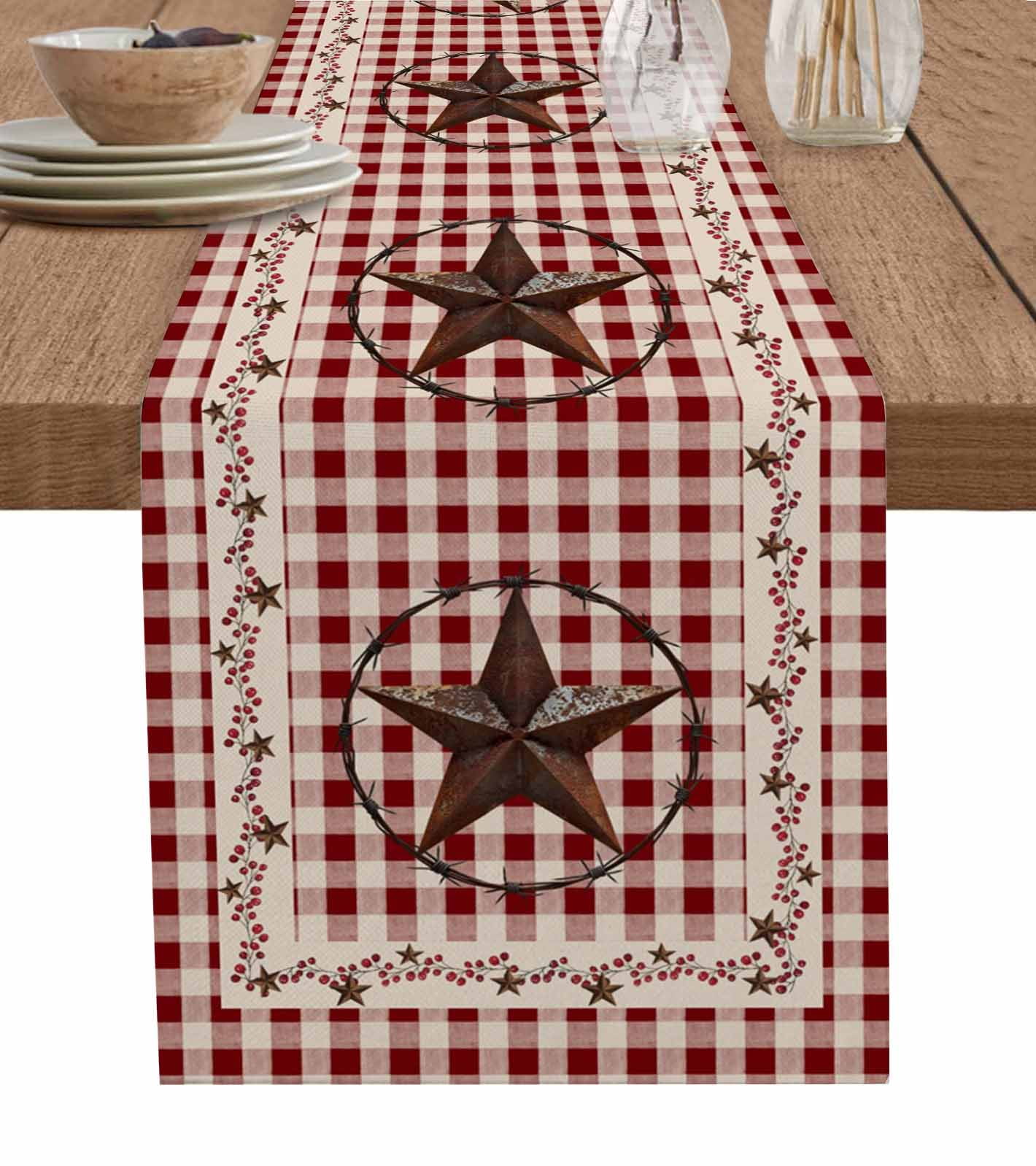 ERUNPONLY Farmhouse Table Runner - 36 Inch Long Vintage Star Retro ...