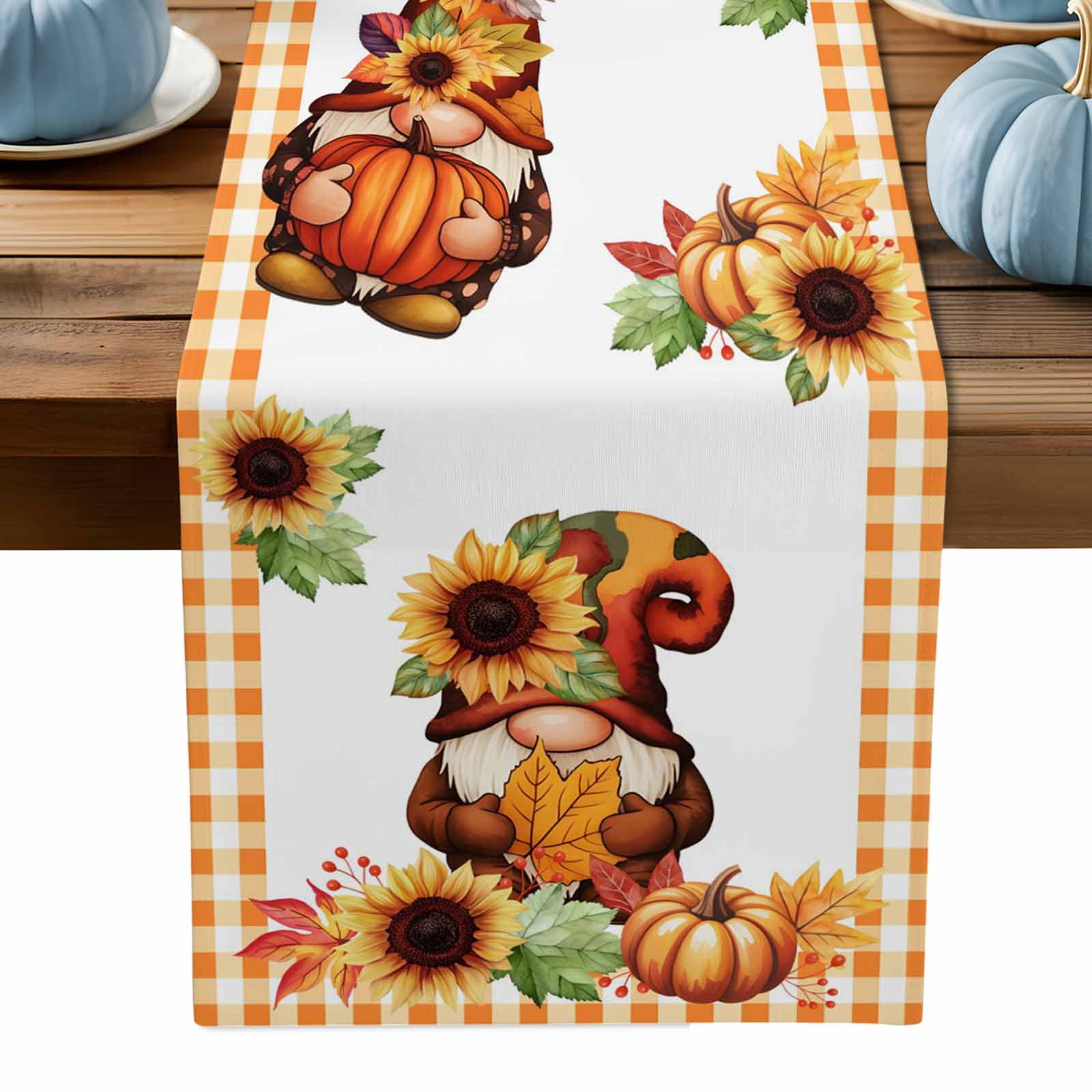 ERUNPONLY Gnomes Sunflowers Table Runner - 72 Inch Long Fall Pumpkins ...