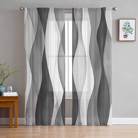 ERUNPONLY Gray Stripes Sheer Curtains 72 Inch Length 2 Panels Set, Vintage Farmhouse Greyish Ripple Pattern Voile Window Treatment Curtains Sheers Drapes for Bedroom/Living Room/Kitchen 52"x72"x2