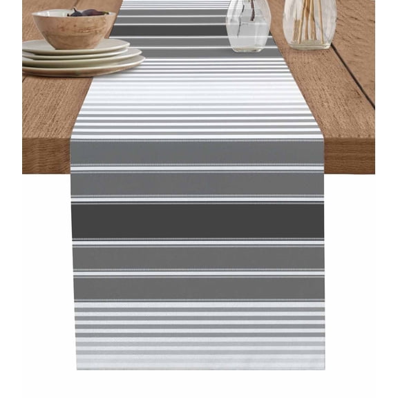 ERUNPONLY Gray Vertical Stripes Table Runner - 48 Inch Long Retro Simple Neutral Abstract Lines Cotton Linen Blended Dress Scarves Farmhouse Table Runner for Kitchen Dining, Coffee Table, 13" x 48"