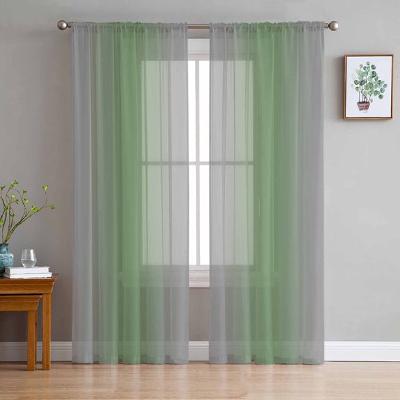 ERUNPONLY Green Grey Sheer Curtains 84 Inch Length 2 Panels Set, Modern Minimalist Solid Vertical Stripes Voile Window Treatment Curtains Sheers Drapes for Bedroom/Living Room/Kitchen 52"x84"x2