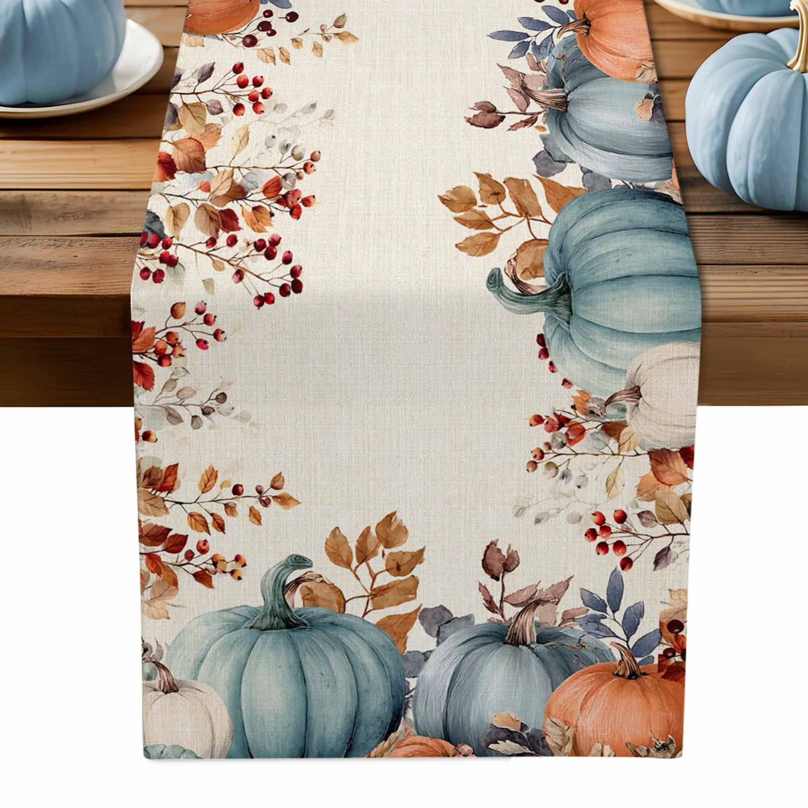 ERUNPONLY Green Orange Blue Fall Table Runner - 72 Inch Long Vintage ...