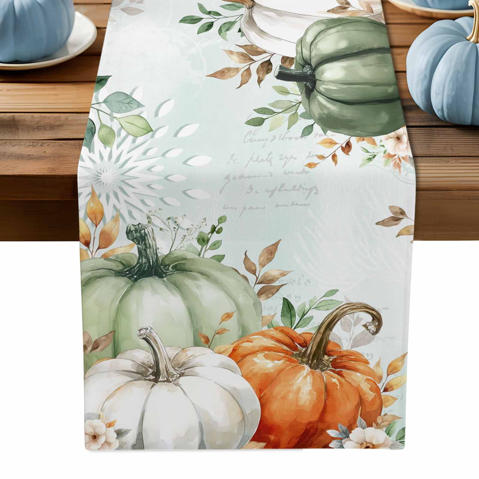 ERUNPONLY Green Orange Pumpkin Fall Table Runner - 72 Inch Long ...