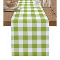 ERUNPONLY Green Plaid Table Runner - 72 Inch Long Gradient Geometric Buffalo White Checkered Cotton and Linen Blended Dress Scarves Farmhouse Table Runner for Kitchen Dining, Coffee Table, 13"x72"