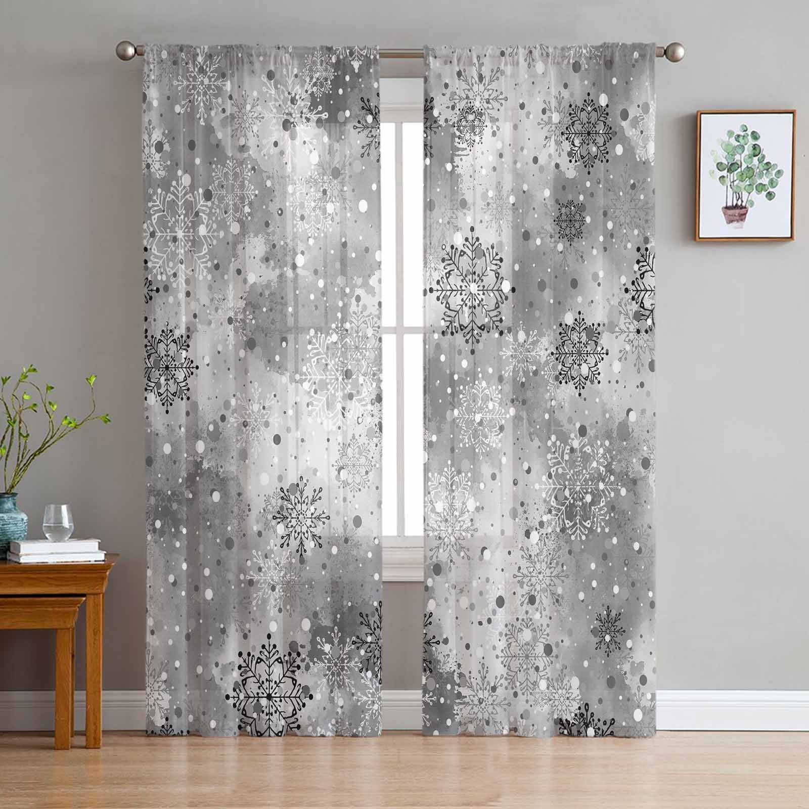 Photo inspiration: Erunponly Grey Christmas Sheer Curtains 96 Inch Length 2 Panels Photo Inspiration