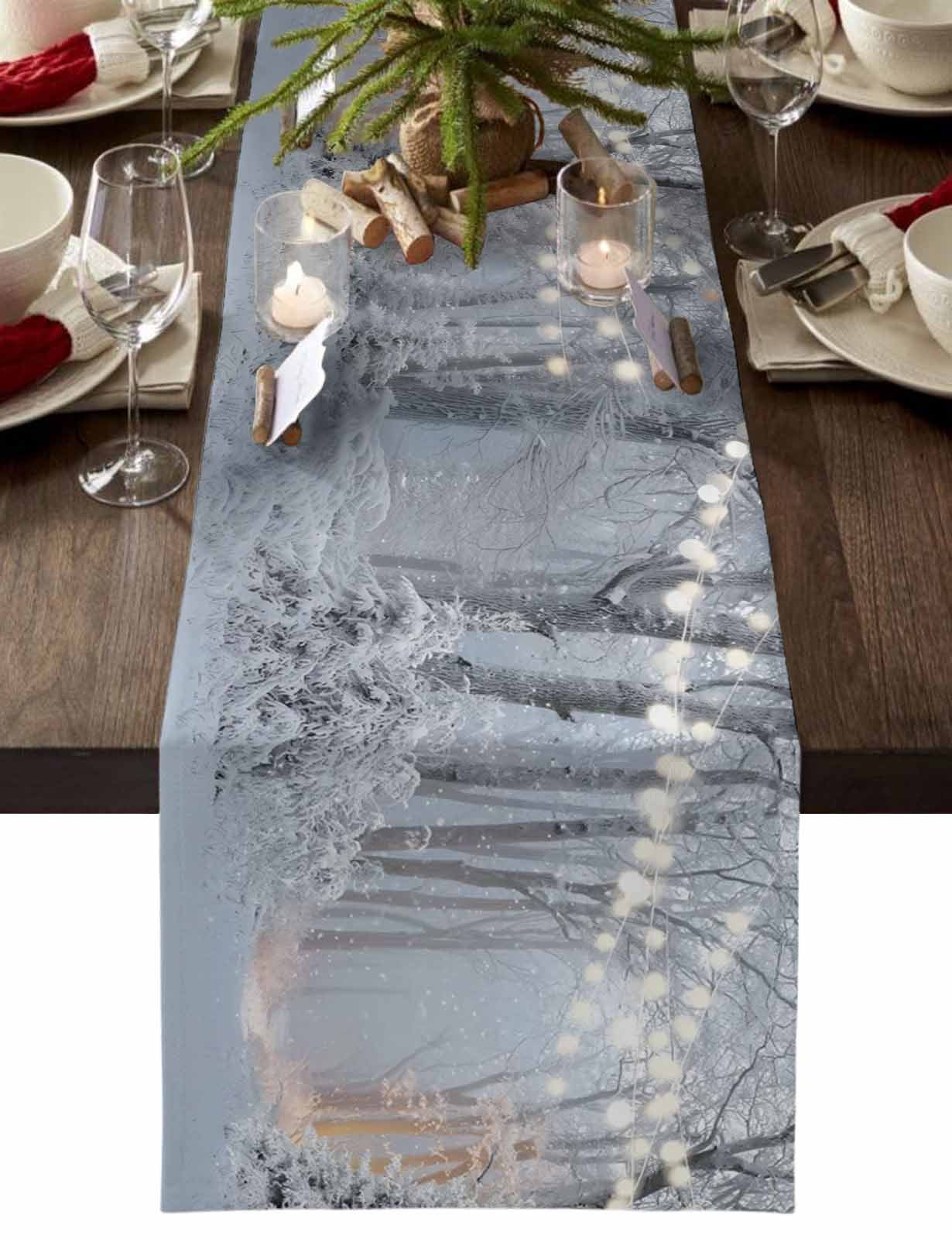 ERUNPONLY Grey White Christmas Table Runner - 120 Inch Long Xmas Tree ...