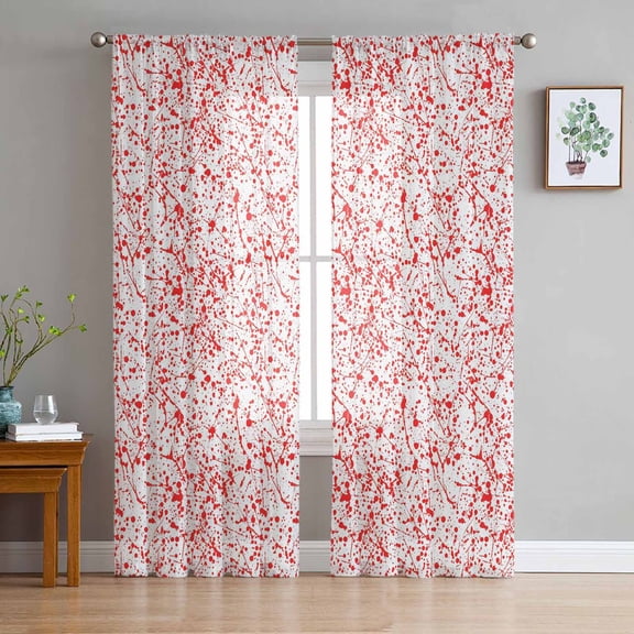 ERUNPONLY Halloween Sheer Curtains 72 Inch Length 2 Panels Set, Scary Red Blood Drop Splash Monochrome Voile Window Treatment Curtains Sheers Drapes for Bedroom/Living Room/Kitchen 52"x72"x2