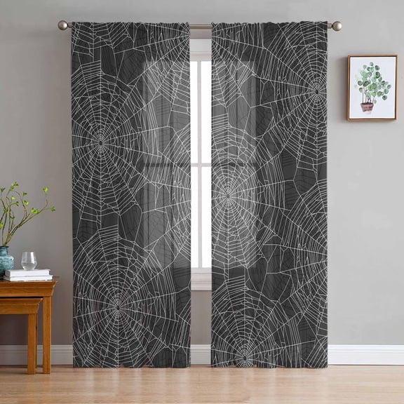 ERUNPONLY Halloween Sheer Curtains 84 Inch Length 2 Panels Set, Black Cobwebs Retro Abstract Texture Voile Window Treatment Rod Pocket Curtains Sheers Drapes for Bedroom/Living Room/Kitchen 52"x84"x2