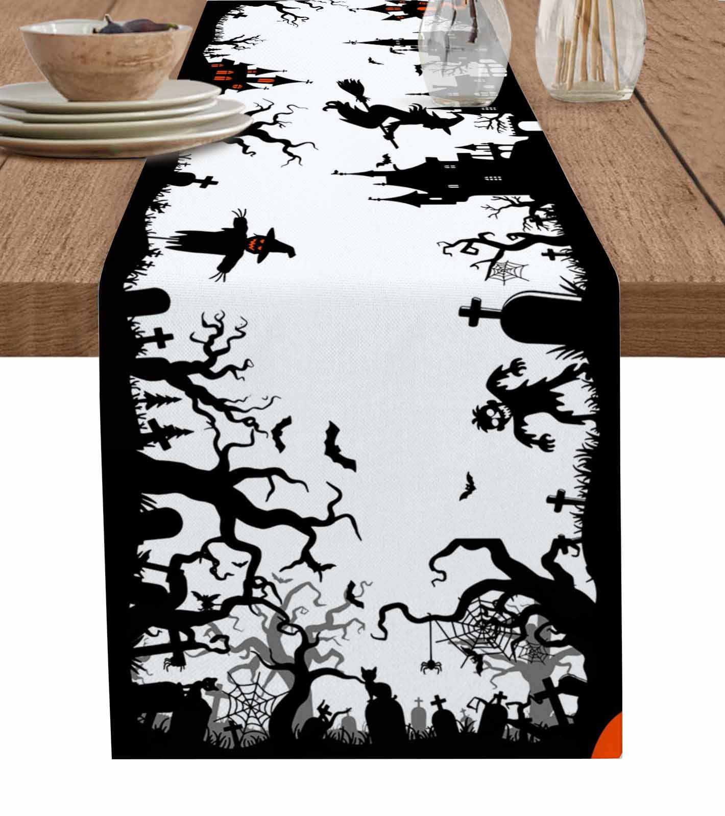 ERUNPONLY Halloween Table Runner - 108 Inch Long Scary Cartoon Black ...