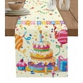 thumbnail image 1 of ERUNPONLY Happy Birthday Cake Table Runner - 72 Inch Long Ribbon Balloon Cartoon Cute Cotton and Linen Blended Dress Scarves Farmhouse Table Runner for Kitchen Dining, Coffee Table, 14"x72", 1 of 8
