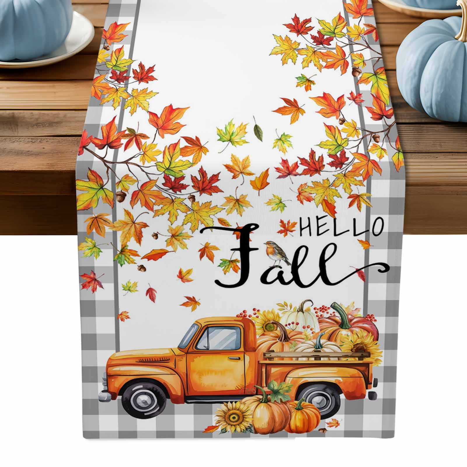 ERUNPONLY Hello Fall Orange Table Runner - 72 Inch Long Thanksgiving ...