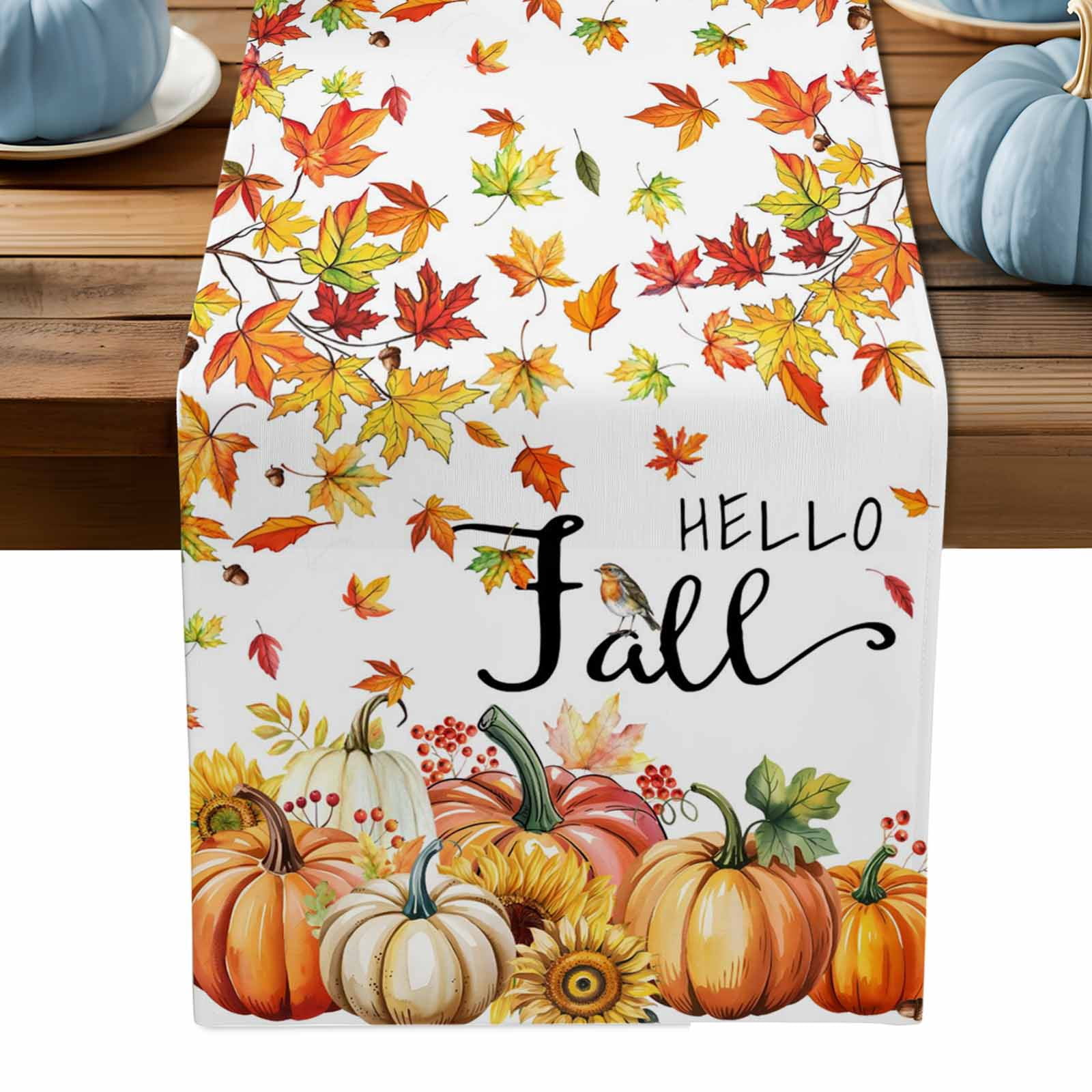 ERUNPONLY Hello Fall Table Runner - 72 Inch Long Orange Pumpkins ...