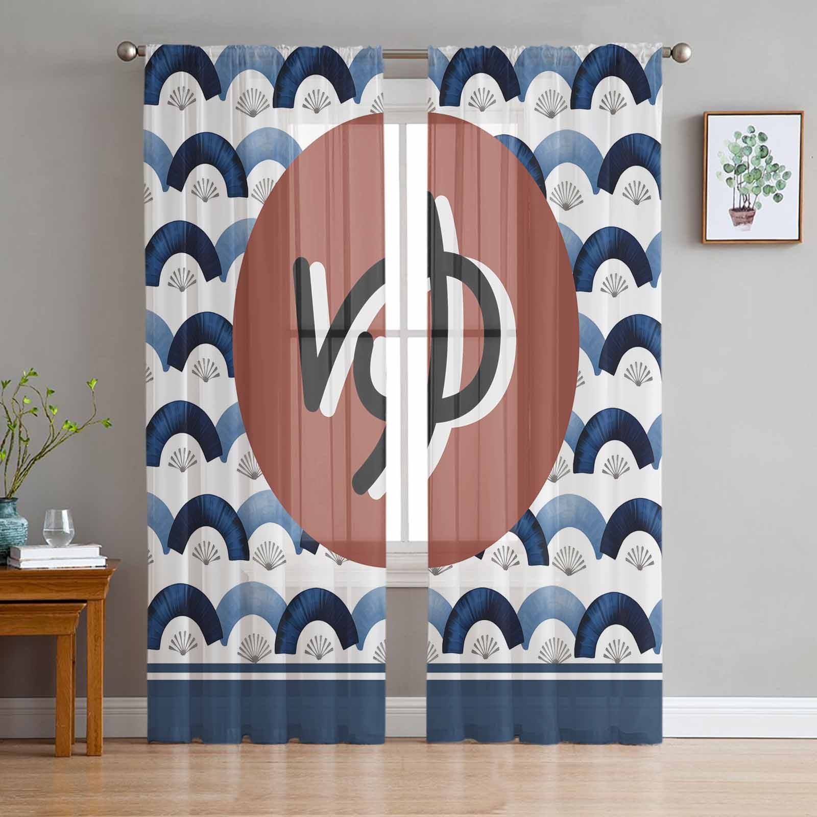 ERUNPONLY Japanese Folding Fan Sheer Curtains 72 Inch Length 2 Panels ...